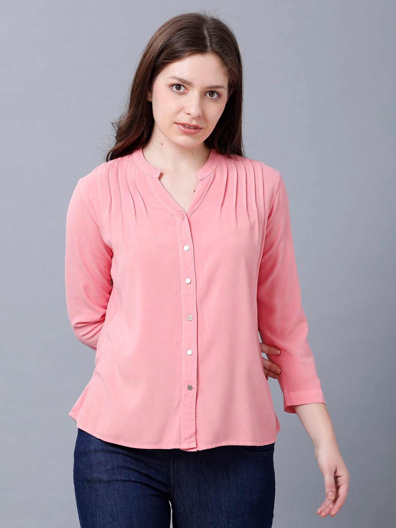 Identiti Pink Viscose Slim Fit Shirt