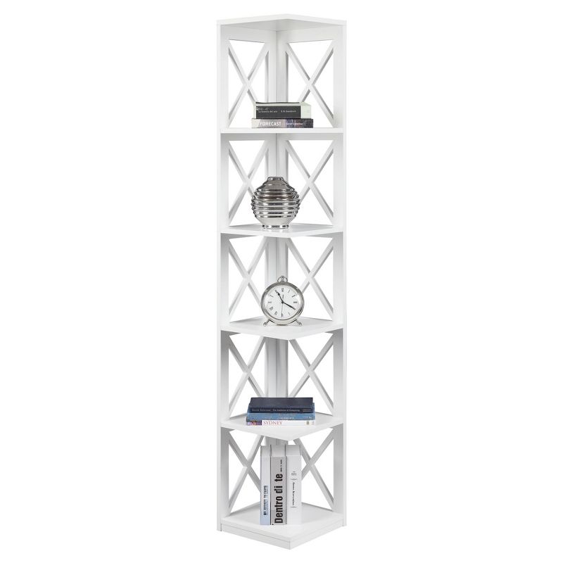 63.75" Oxford 5 Tier Corner Bookcase White - Breighton Home