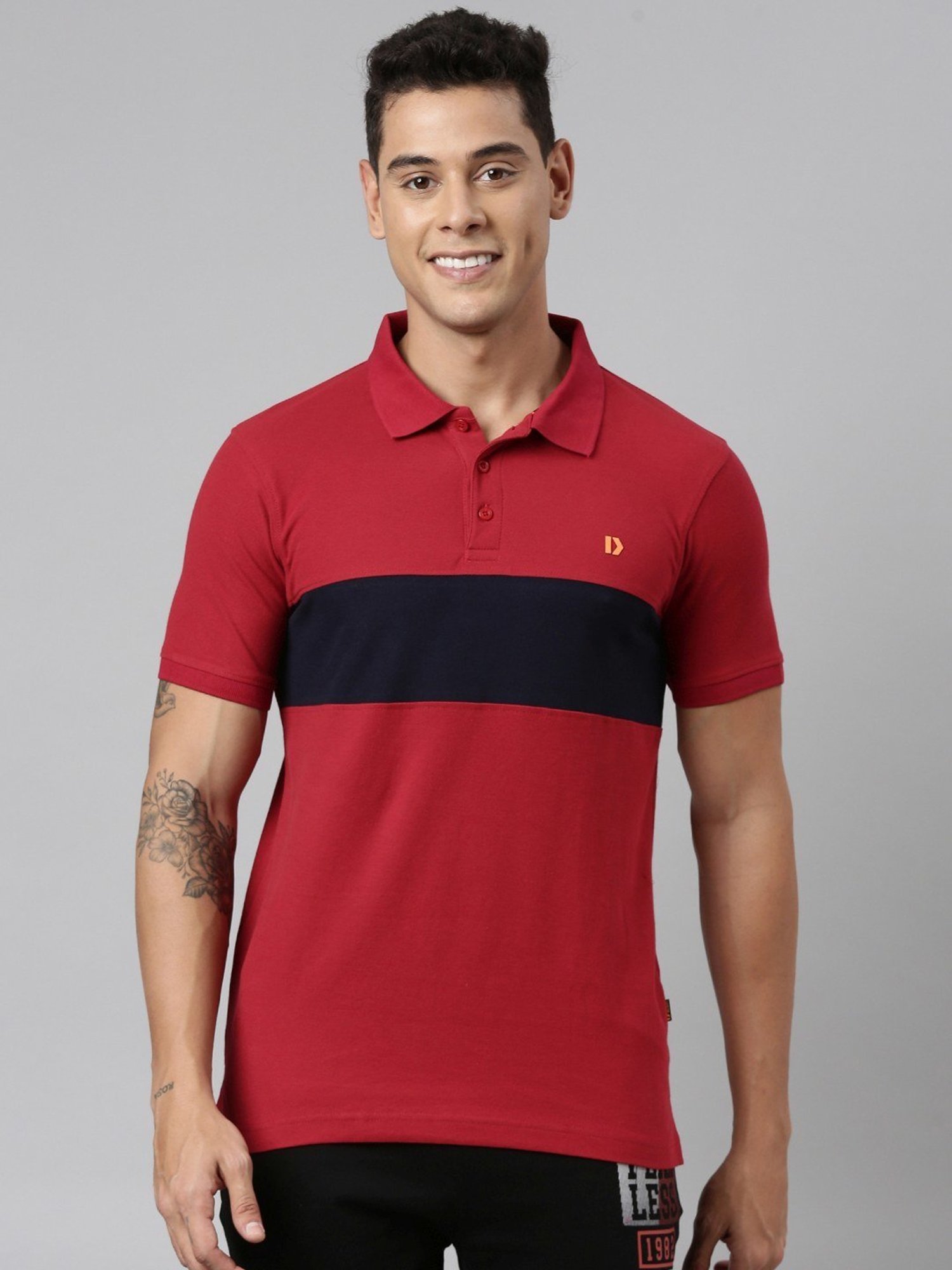 Dixcy Scott Maximus Red Cotton Regular Fit Colour Block Polo T-Shirt