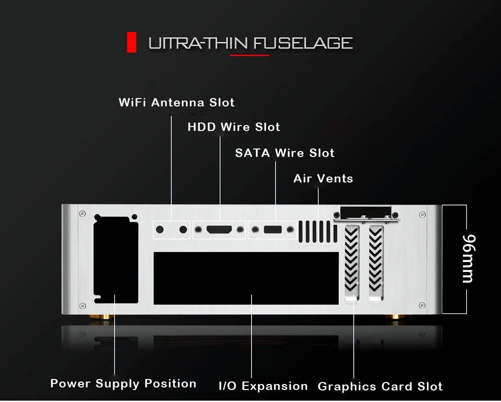 CEMO 9001 Aluminum Alloy Horizontal Type ITX Computer Case HTPC Case Support 1U Flex Power Supply -
