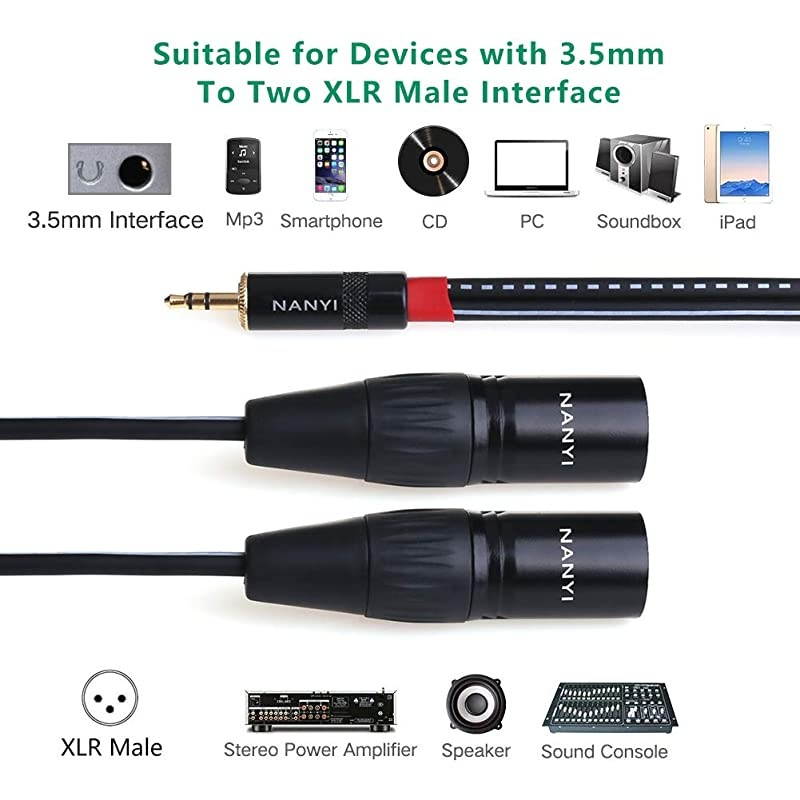 XLR 35mm Male splitter Cables TRS Stereo Male to Two XLR Male Interconnect Audio Microphone Cable Y Splitter Adapter Cable 15M 5FT