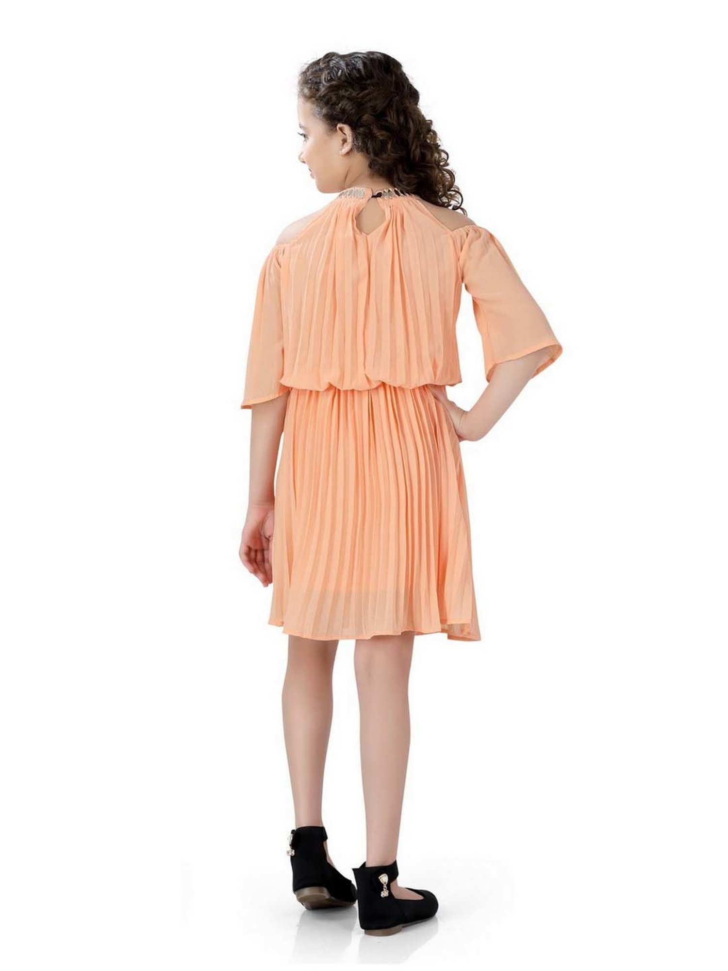 poplins Kids Peach Cotton Regular Fit Dress