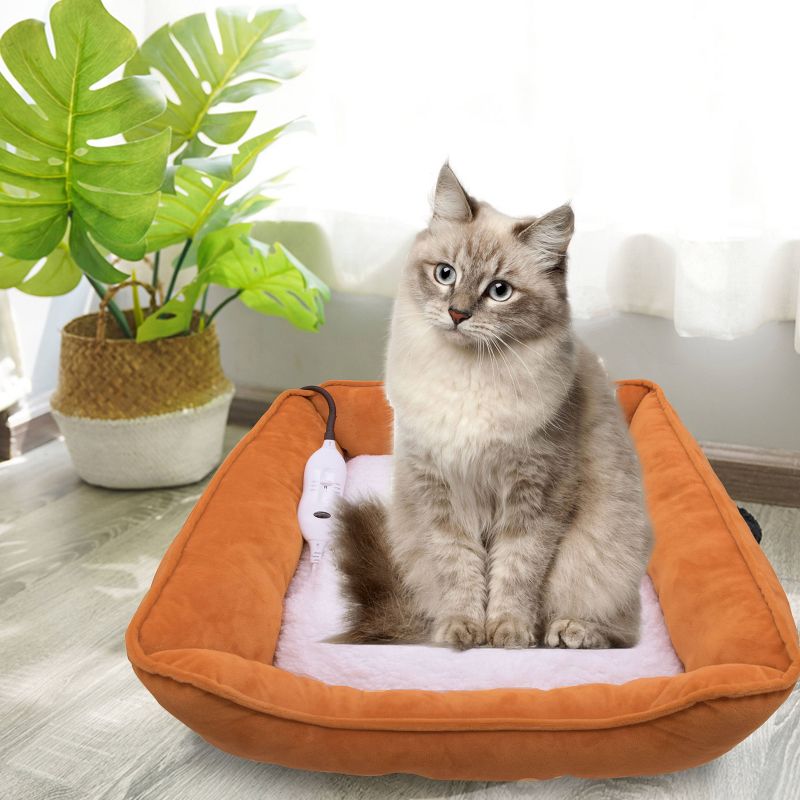 Pet Genius Heated Rectangle Pet Bed - White and Orange