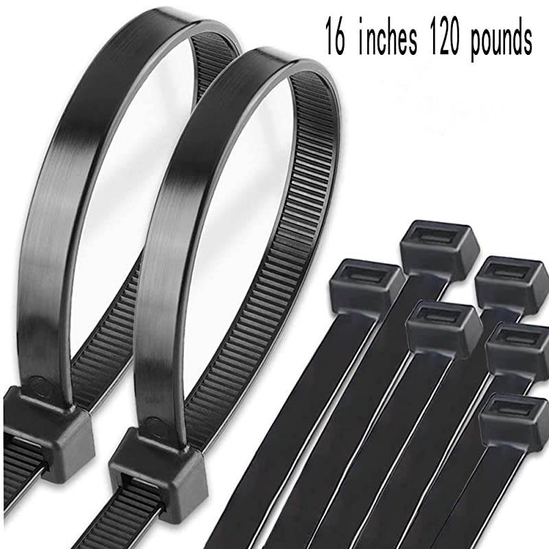 Zip Ties Heavy Duty ties 16 inch Black Tensile Strength 80 lbs ABS New Material Industrial Quality Will Come in Handy for All Craft and Hobby Projects 100 per pack Black