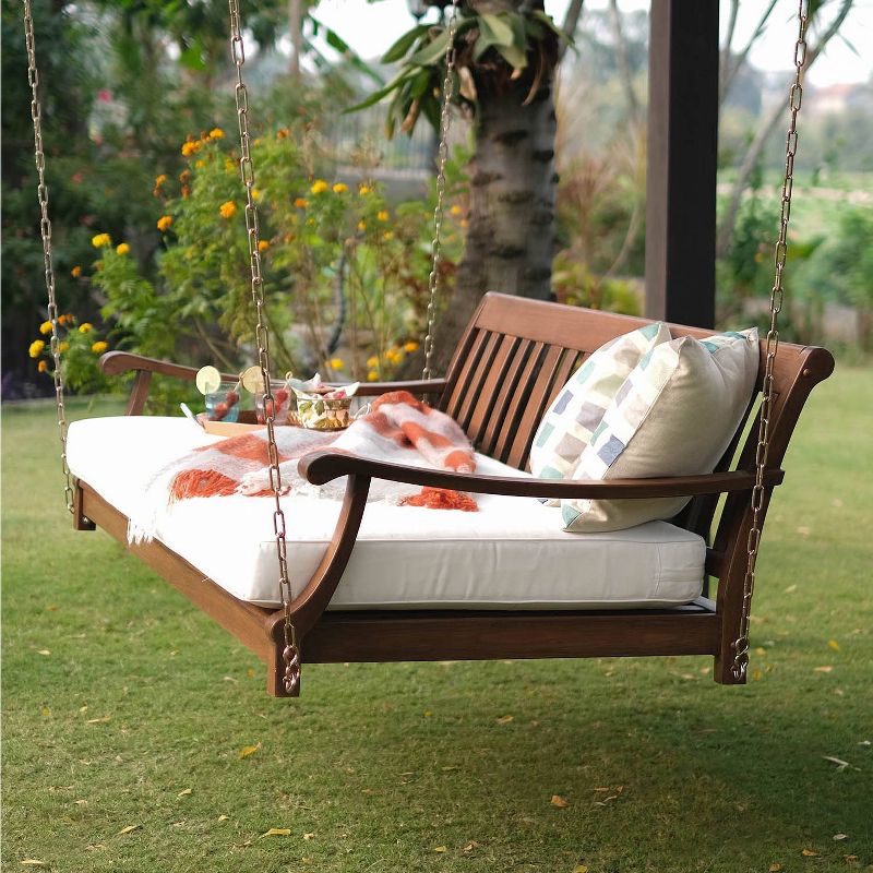 Sopra Wood Patio Swing Daybed with Cushion - White - Cambridge Casual