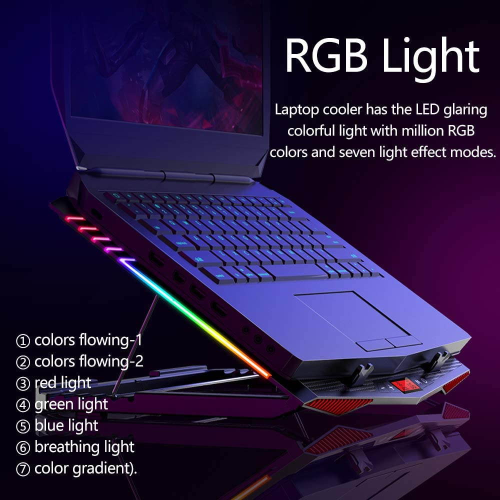 RGB Laptop Cooling Pad for 15.6-21 Inch Professional Gaming Laptop Cooler with 6 Quiet Fans and Button Control, Pure Metal Panel Portable Cooler