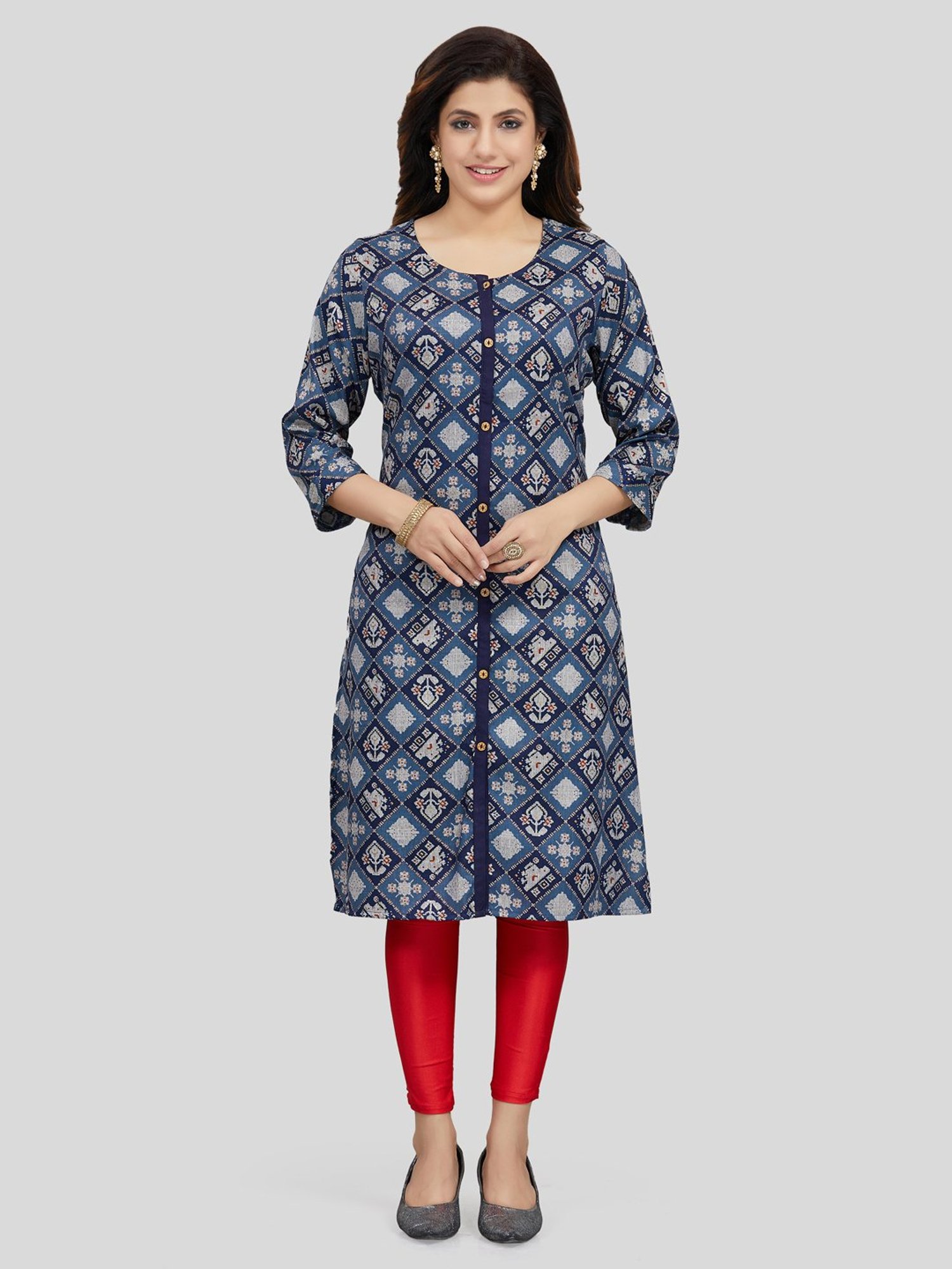 Saree Swarg Blue Printed Straight Kurta