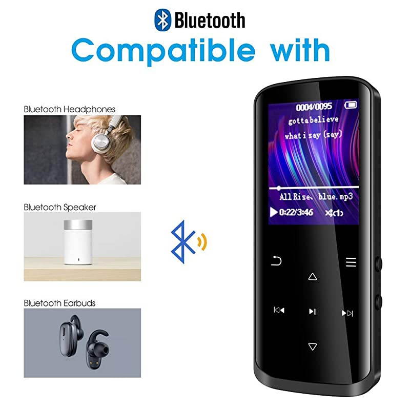 Player16GB Player with BluetoothBuiltin SpeakerPortable HiFi Lossless Sound Music Player with FM Radio Voice Recorder Touch Button with Screen Support up to 128GBBlack