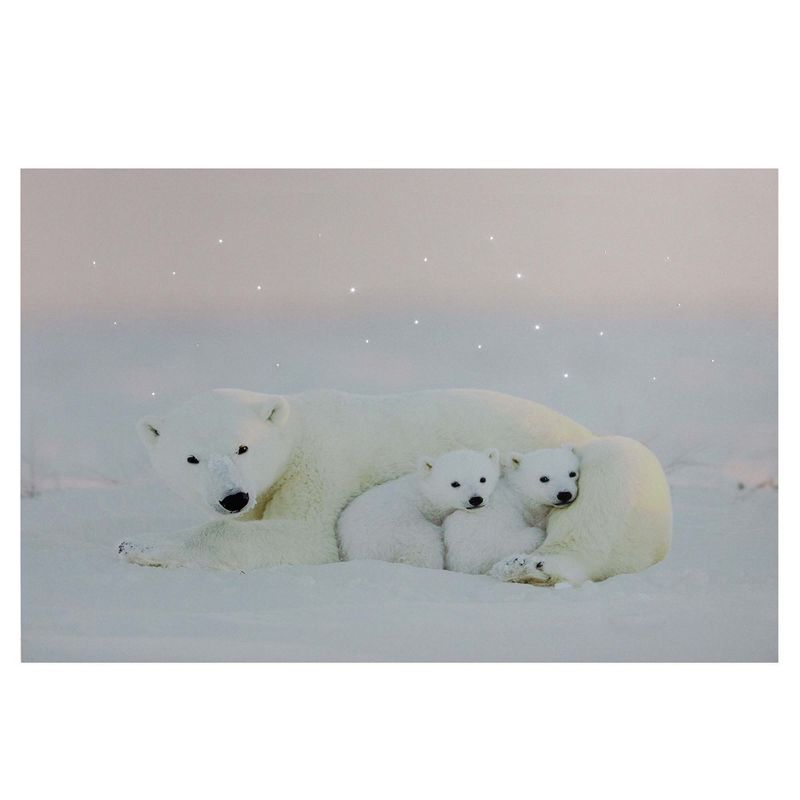 Northlight Fiber Optic Lighted Mama Polar Bear and Cubs Canvas Wall Art 23.5" x 15.5"