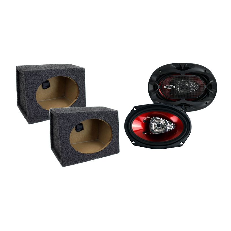 QPower TW6X9 6 x 9 Inch Car Audio Angled Speaker Box Enclosures (2 Pack) and BOSS Audio CH6930 3 Way 400 Watt Chaos Exxtreme Series Speakers (2 Pack)