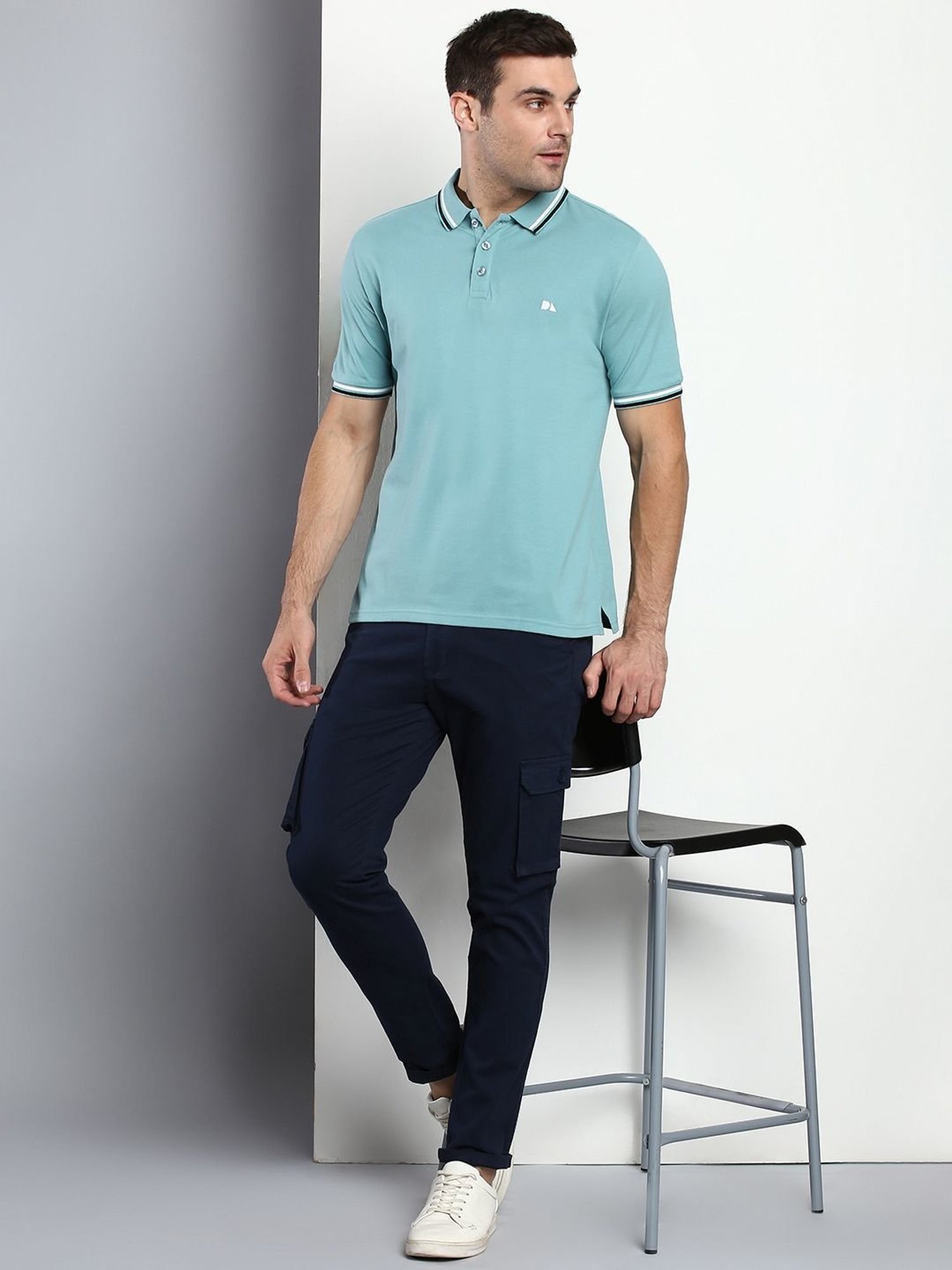 Dennis Lingo Aqua Cotton Slim Fit Polo T-Shirt
