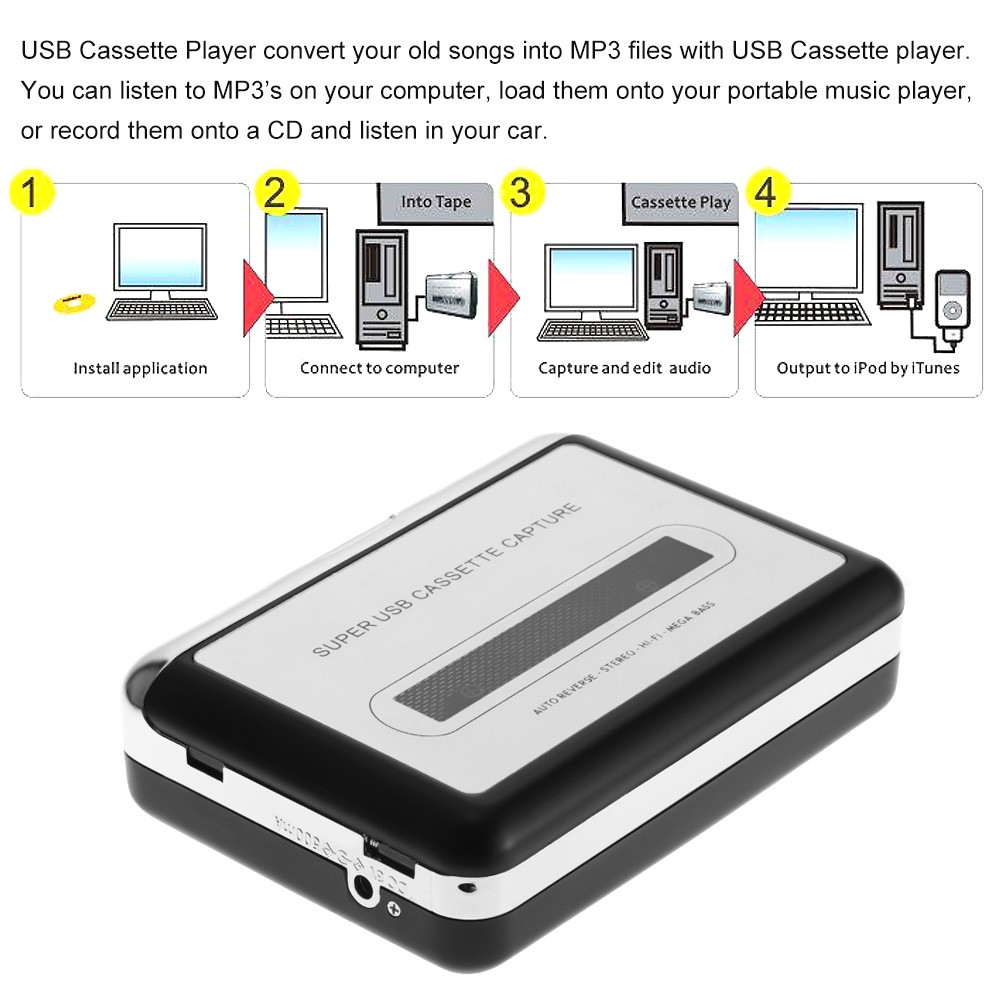 USB Cassette Capture Convert Tapes to MP3/CD