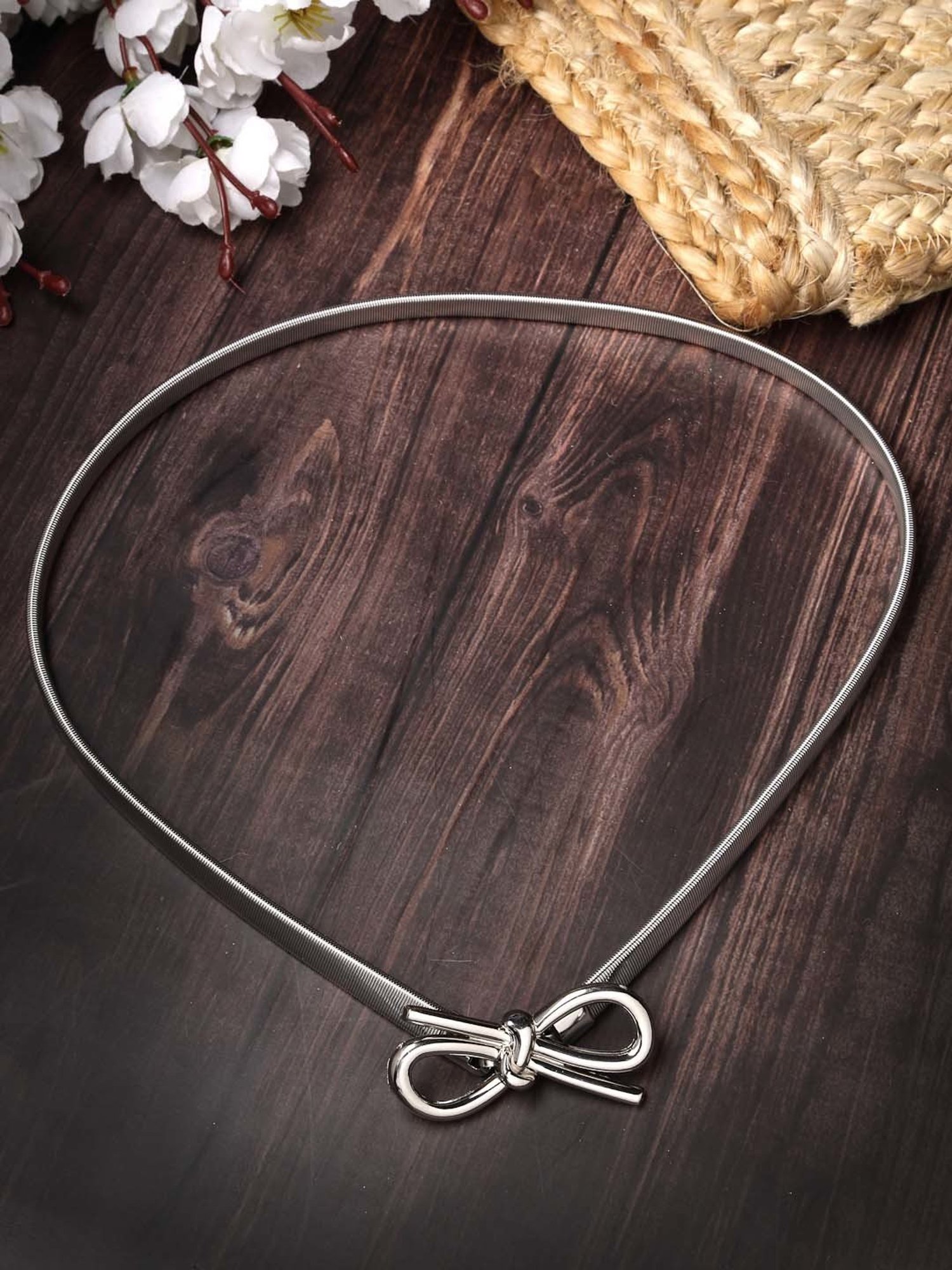 NVR Circular Silver Plated Stretchable Metal Belt for Women