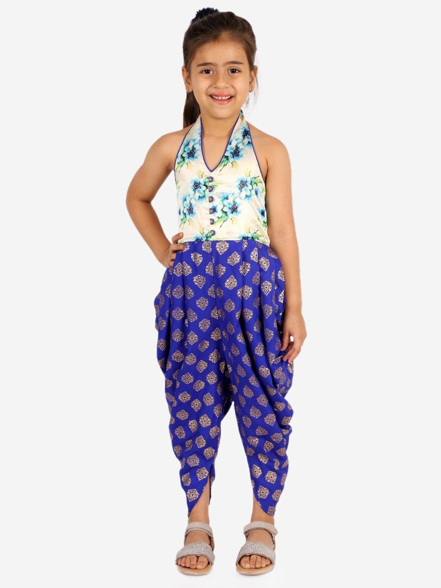 TWISHA Kids Blue & White Floral Print Dhoti Jumpsuit