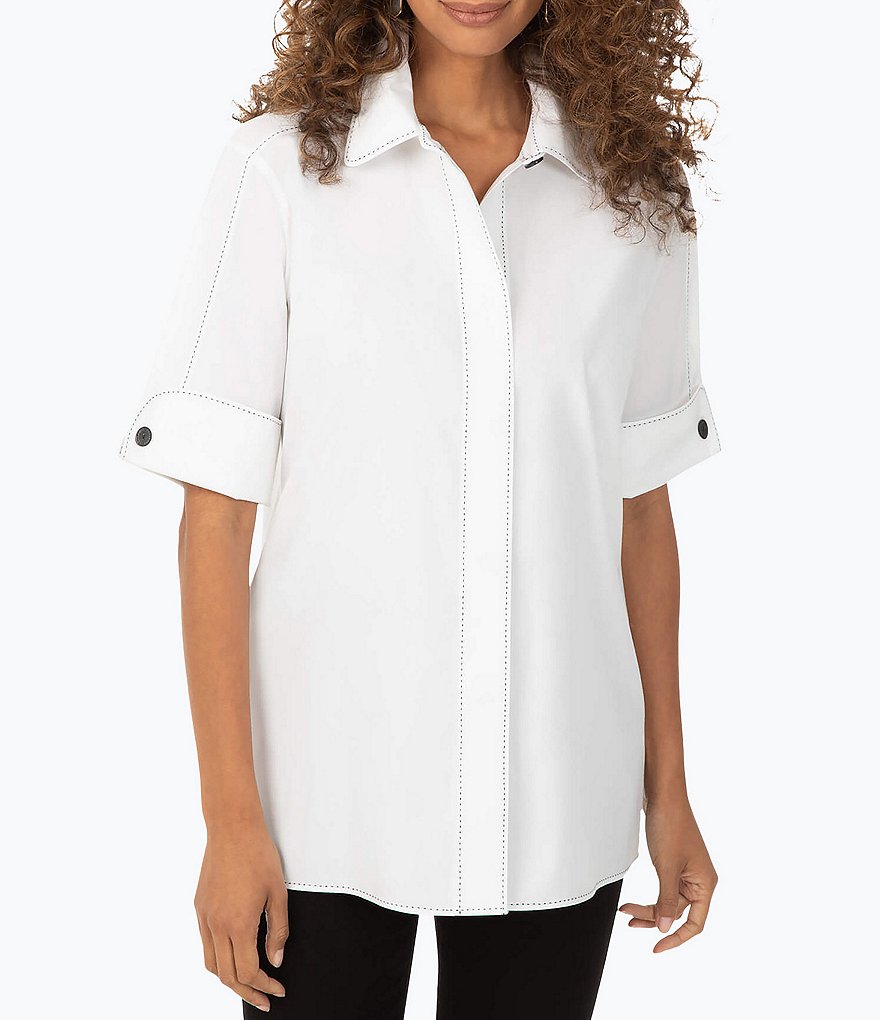 Foxcroft Stretch Solid Elbow Sleeve Point Collar Tunic