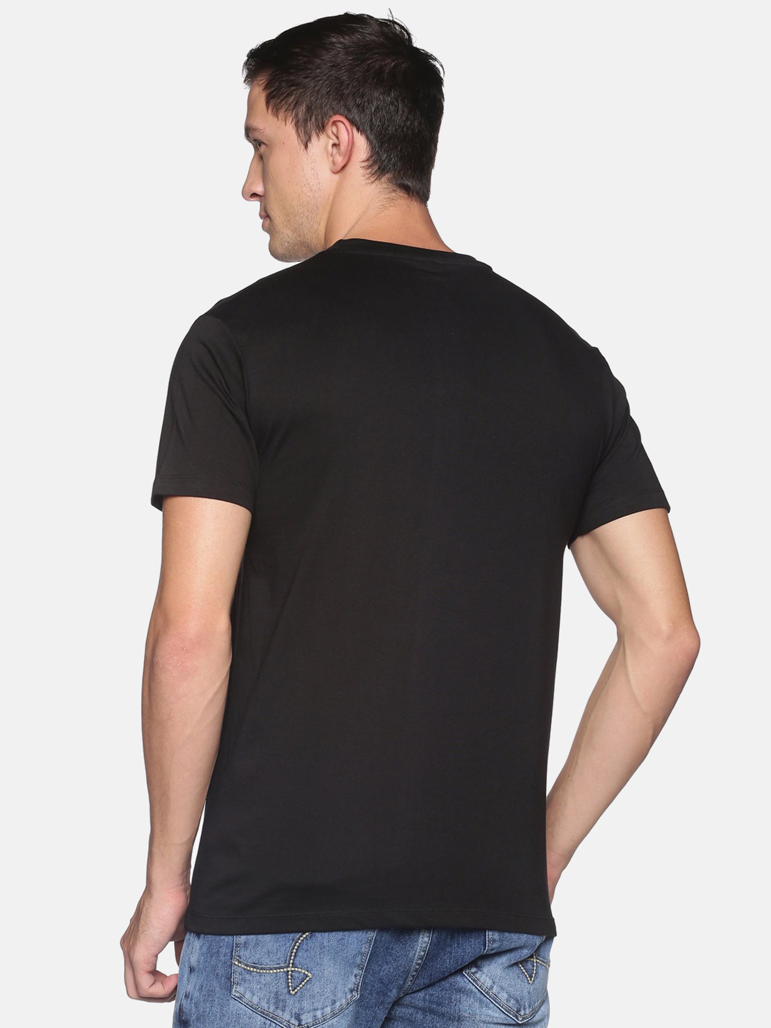 BLACK RADIO Black Slim Fit Printed Crew T-Shirt