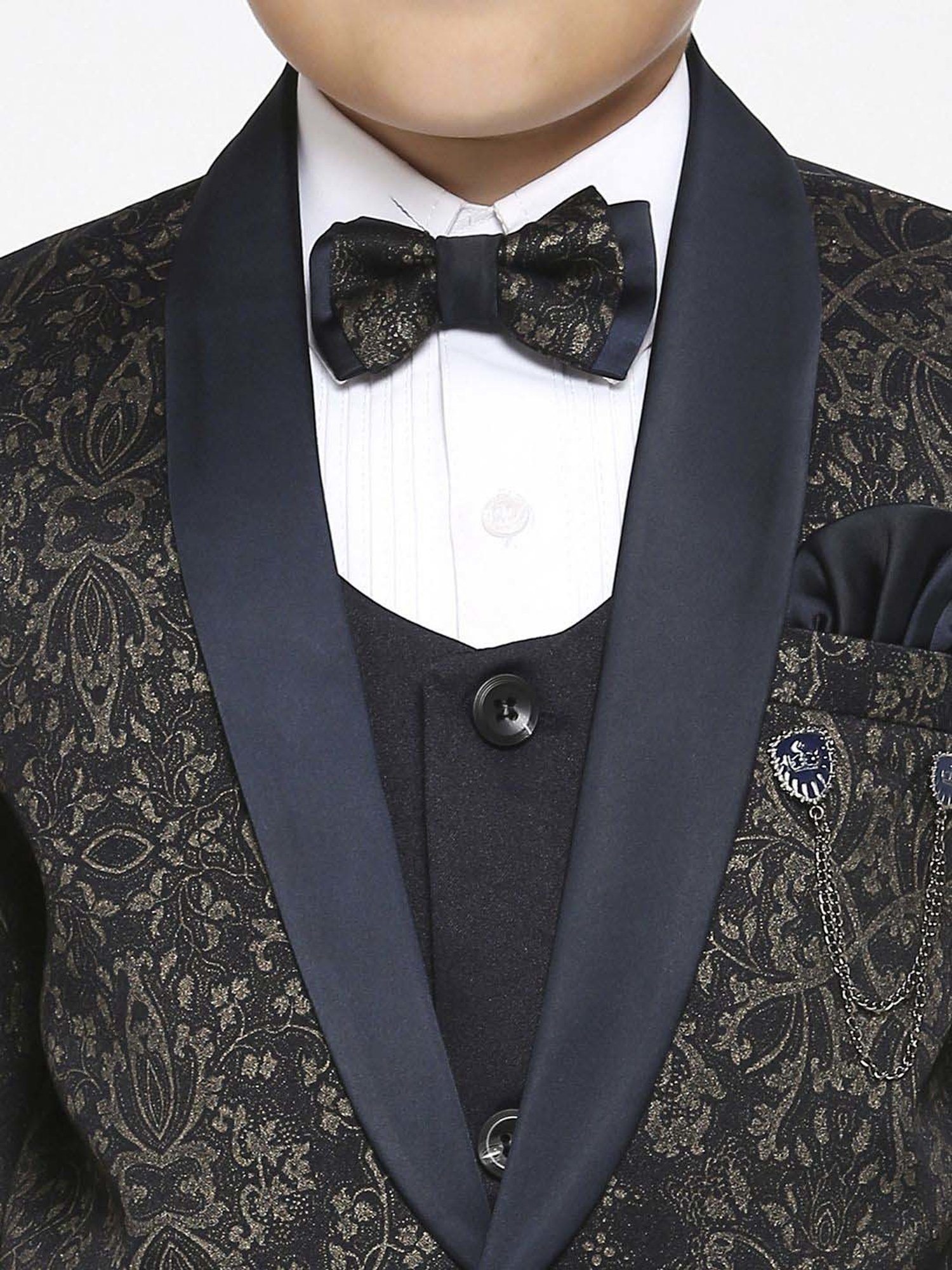 Kids Island Boys Blue & White Printed Full Sleeves Suit Set