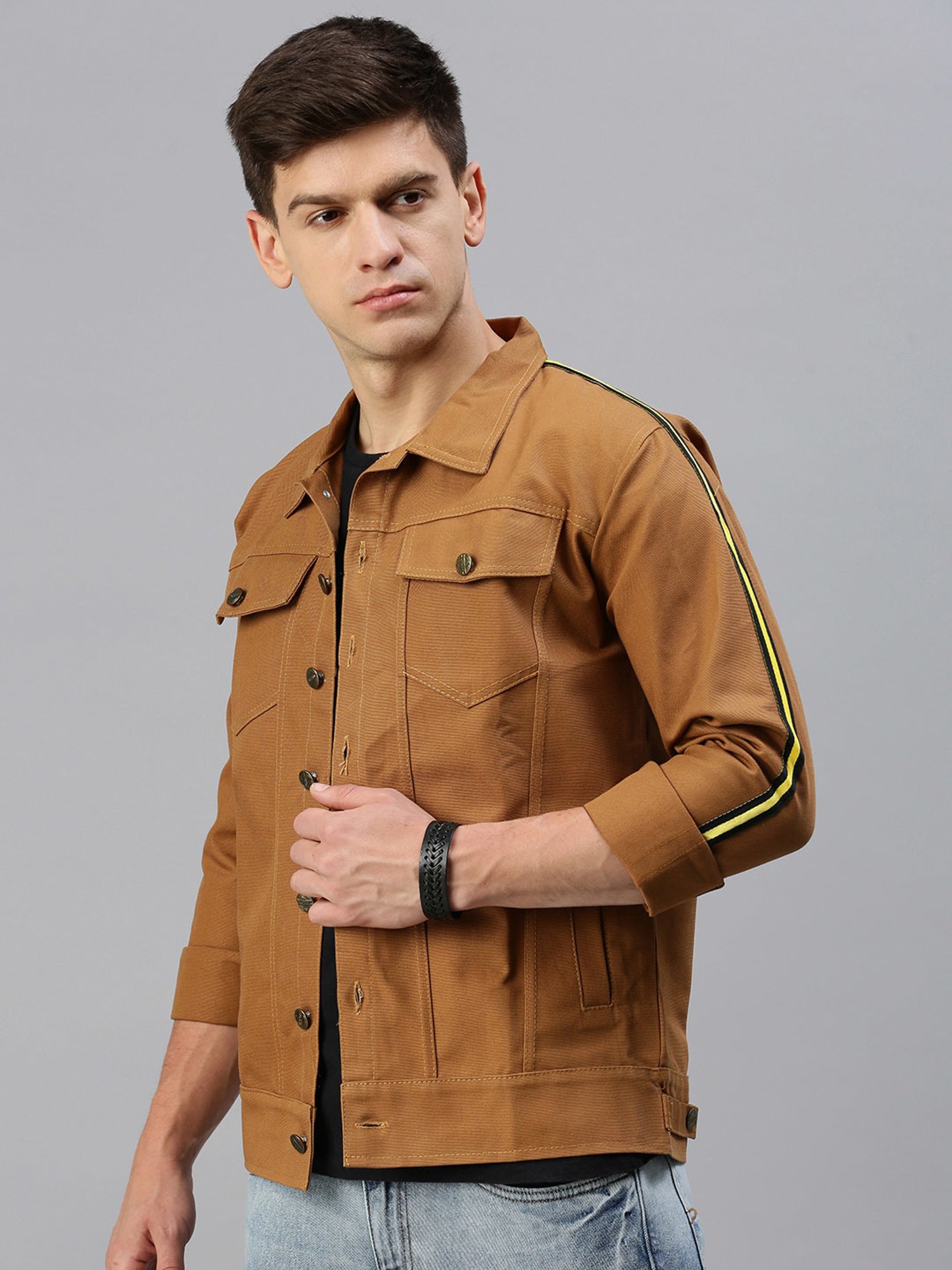 VOXATI Khaki Regular Fit Shirt Collar Denim Jacket