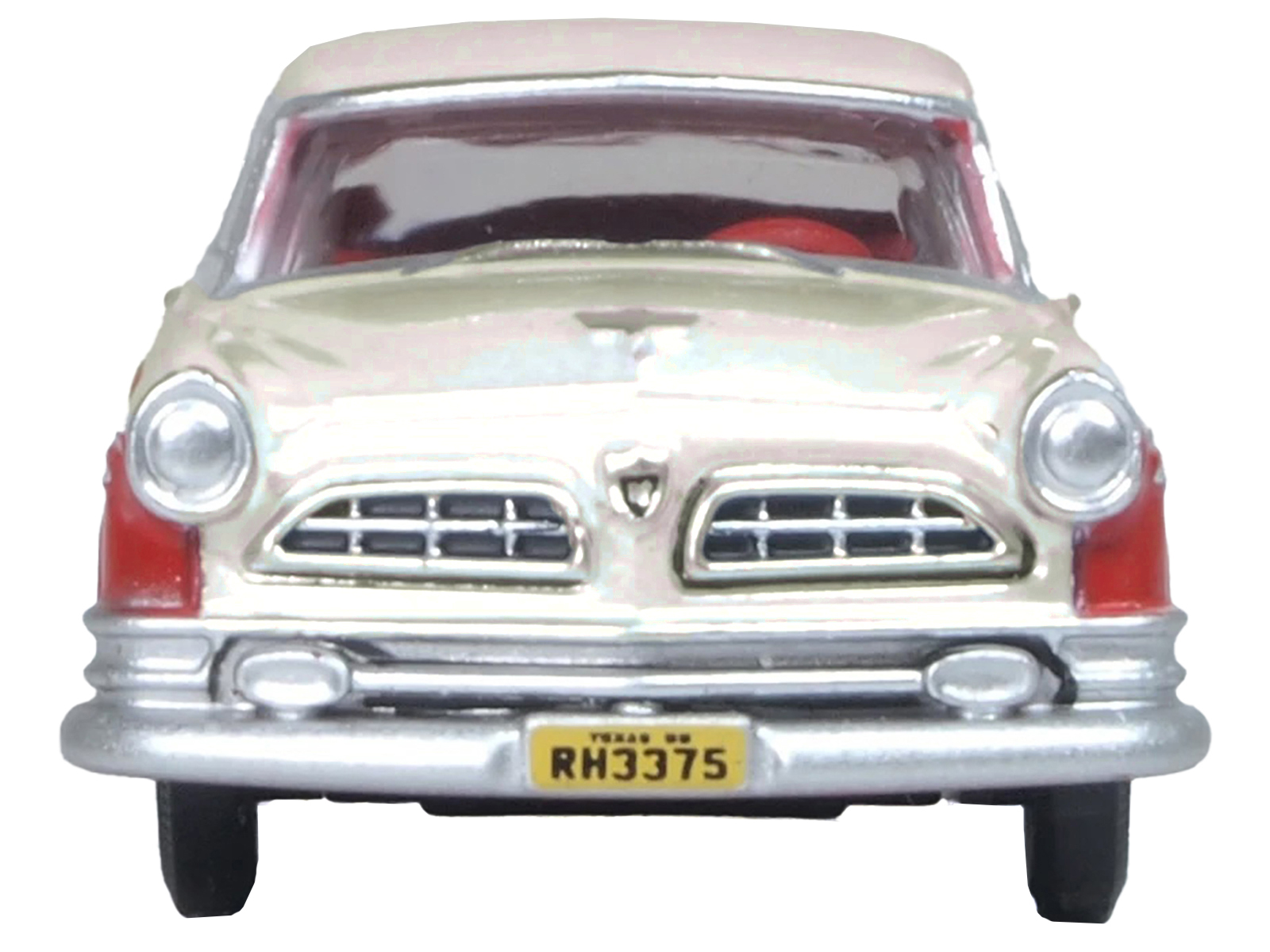 1955 Chrysler New Yorker Deluxe St. Regis Tango Red and Platinum Metallic 1/87 (HO) Scale Diecast Model Car by Oxford Diecast