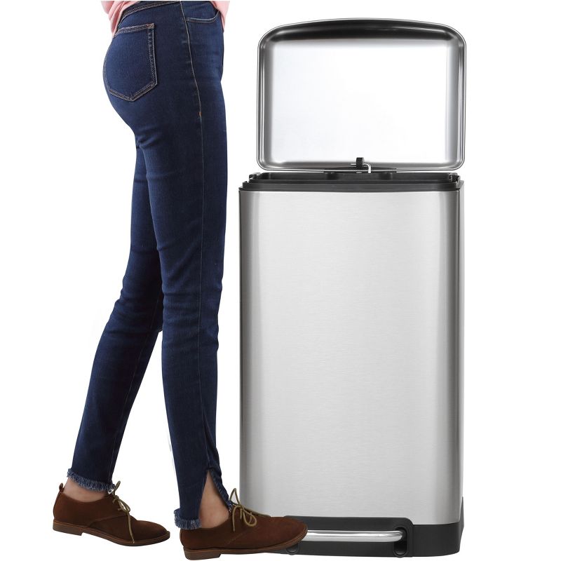 happimess Ashley Rectangular 8-Gallon Trash Can with Soft-Close Lid with FREE Mini Trash Can, Stainless Steel