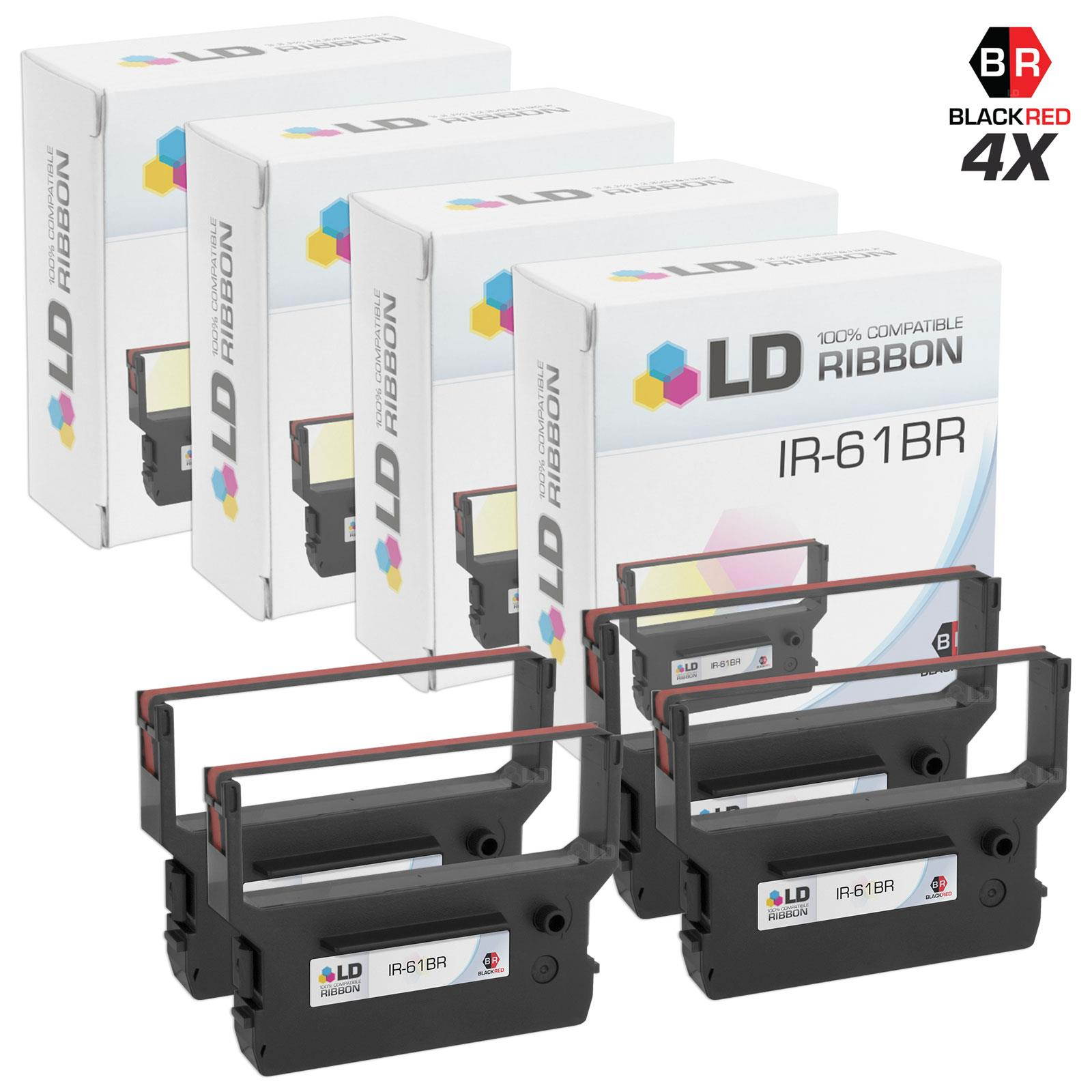 LD Compatible Printer Ribbon Cartridge Replacement for Citizen IR-61 B/R (Black and Red, 4-Pack)