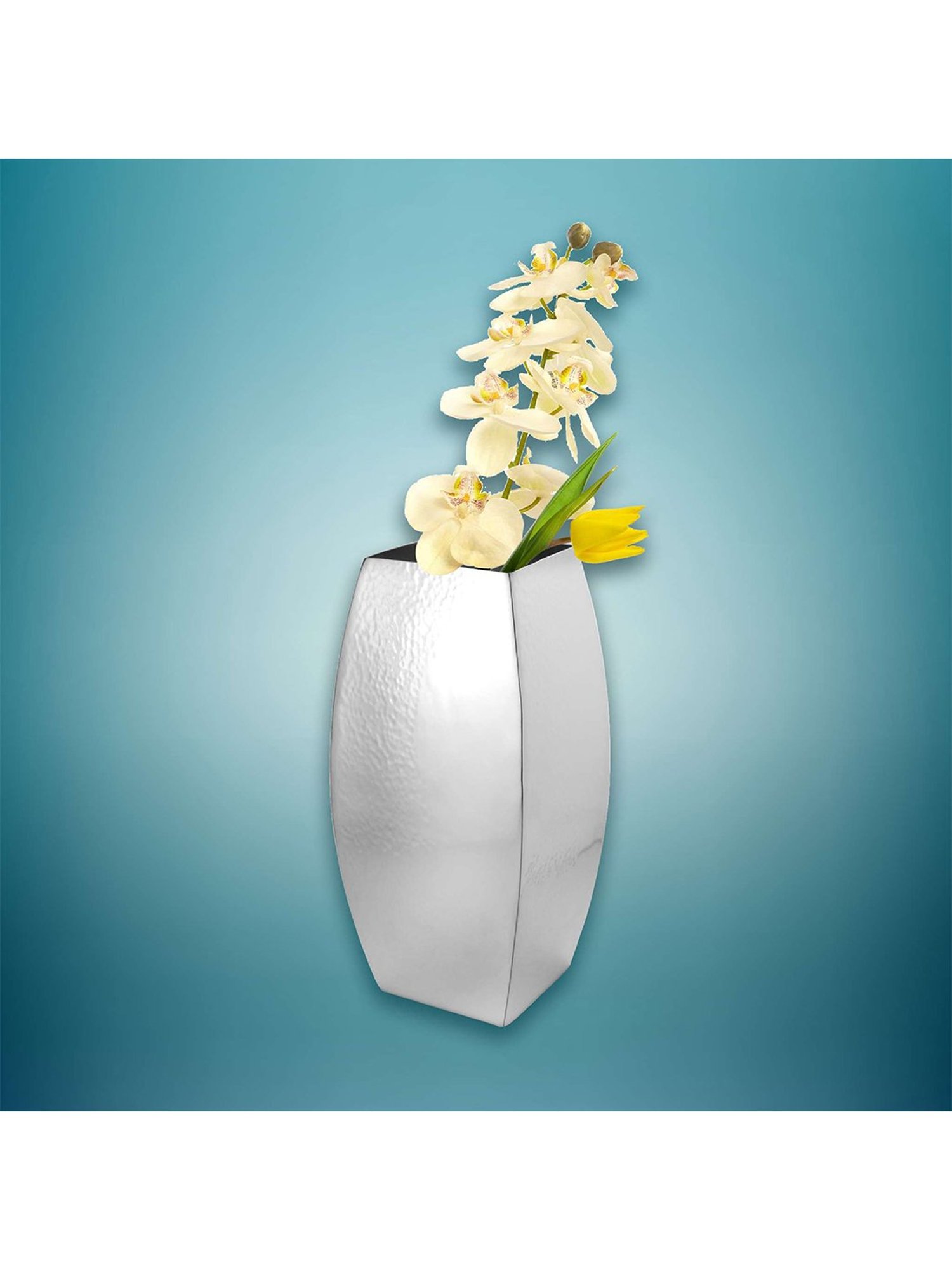 Episode Silver Plated Flower Vase Square Semi Hammered - Medium