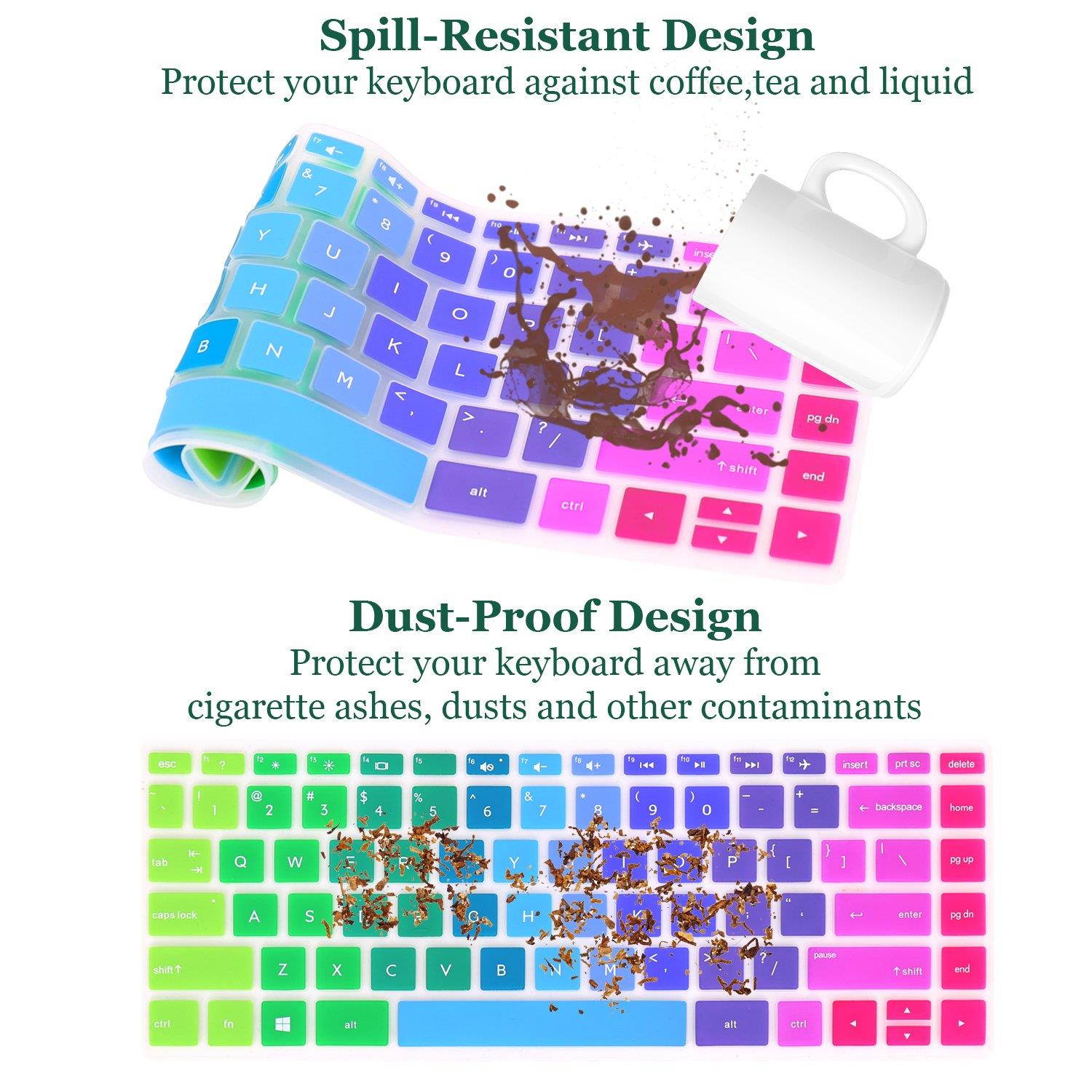 Keyboard Cover Compatible 2019 2018 HP Pavilion x360 14" Laptop 14t 14-CD 14M-BA 14M-CD 14-BF 14-BW 14-cm 14-CF Series/HP Envy Laptop 13t /HP Envy x360 Laptop 13z -Rainbow