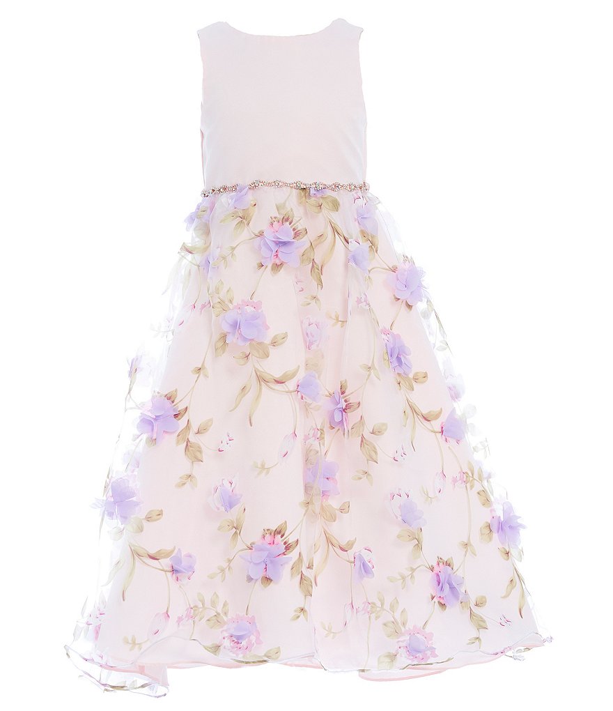 Laura Ashley Little Girls 2T-6X 3/4 Sleeve Rose & Butterfly Print Clip Dot Dress