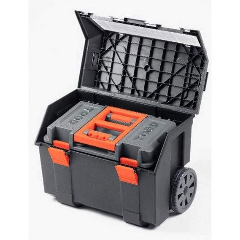 TOOD Detachable Nestable Portable Rolling Deep Tool Box Organizer Storage Bin Set with Retractable Handle and Removable Organization Trays