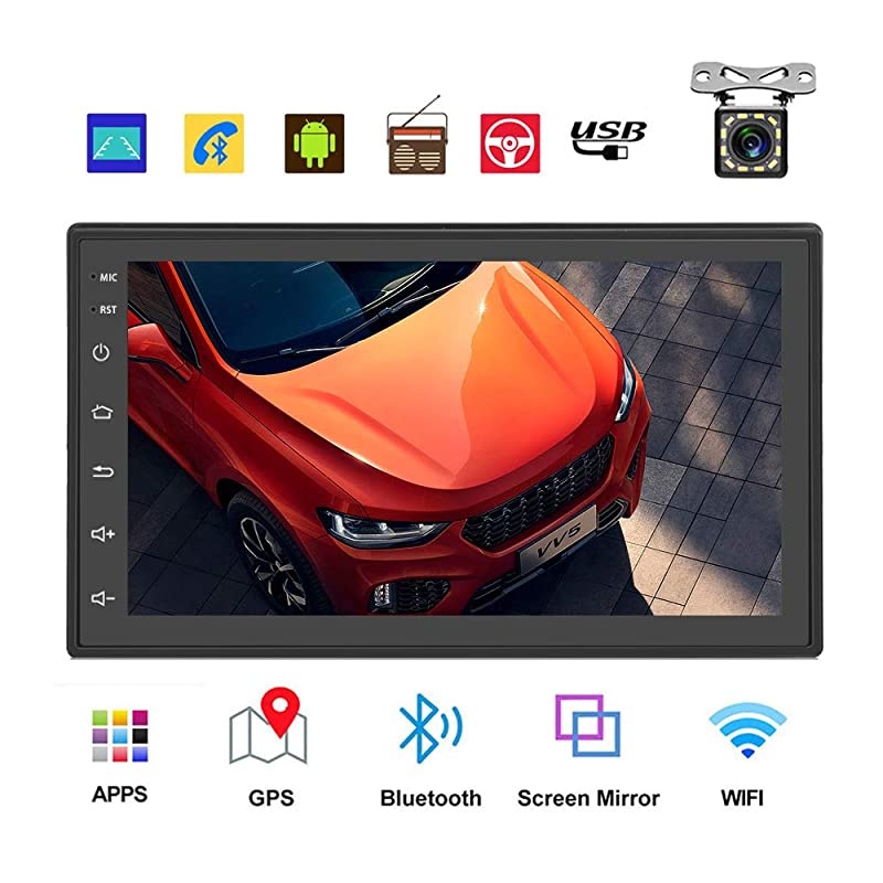 Double Din Car Radio GPS Navigation Android Car Stereo 7 Inch HD Touch Screen Car MP5 Player Dual USB AUX in Support Bluetooth WiFi GPS FM Radio AndroidiOS Mirror Link with Rear Camera
