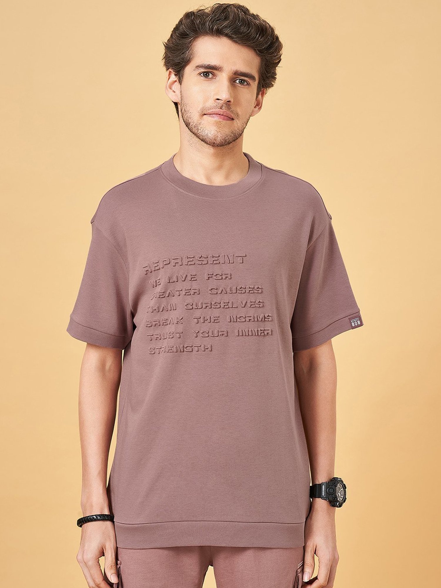 Street 808 By Pantaloons Twilight Mauve Boxy Fit T-Shirt