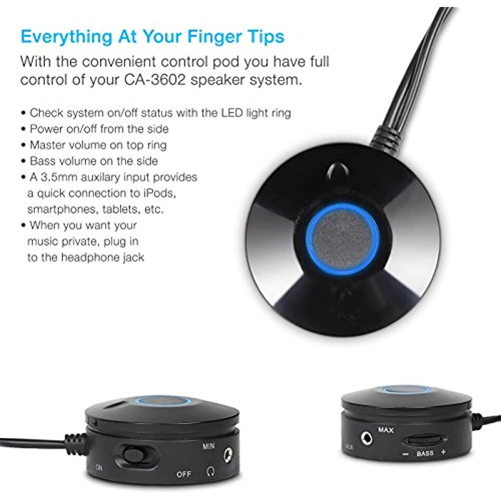 Cyber Acoustics CA-3602FFP 2.1 Speaker Sound System with Subwoofer and Control Pod - Great for Music, Movies, Multimedia Pcs, Macs, Laptops and Gaming Systems