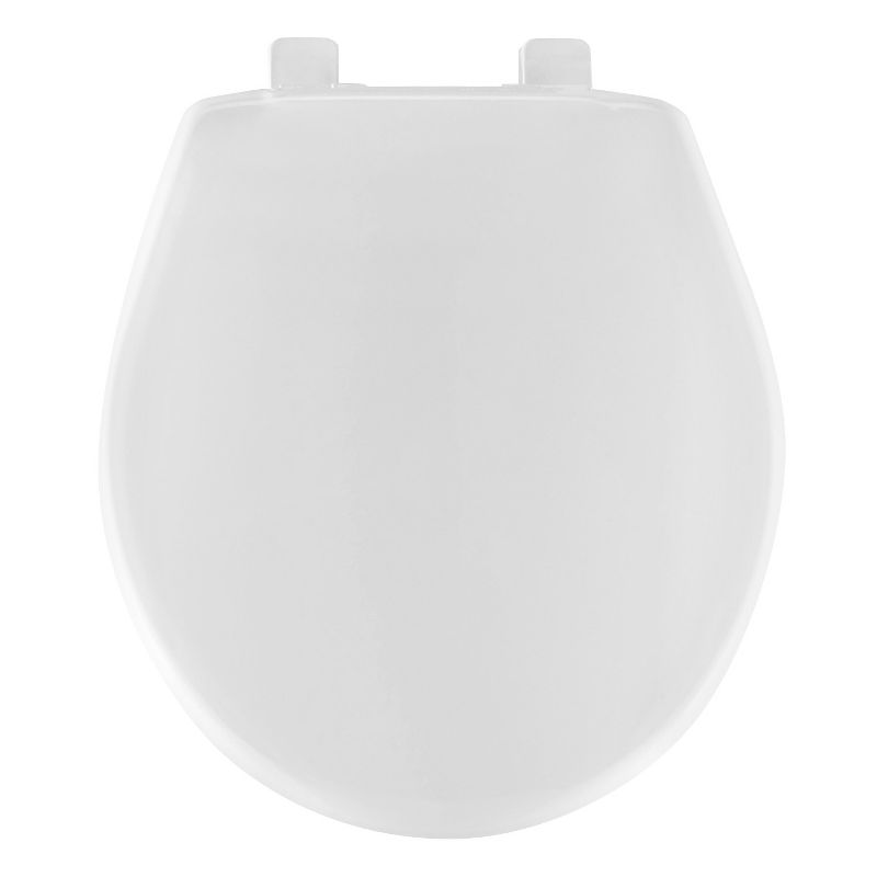 Caswell Never Loosens Round Plastic Toilet Seat with Slow Close Hinge White - Mayfair by Bemis