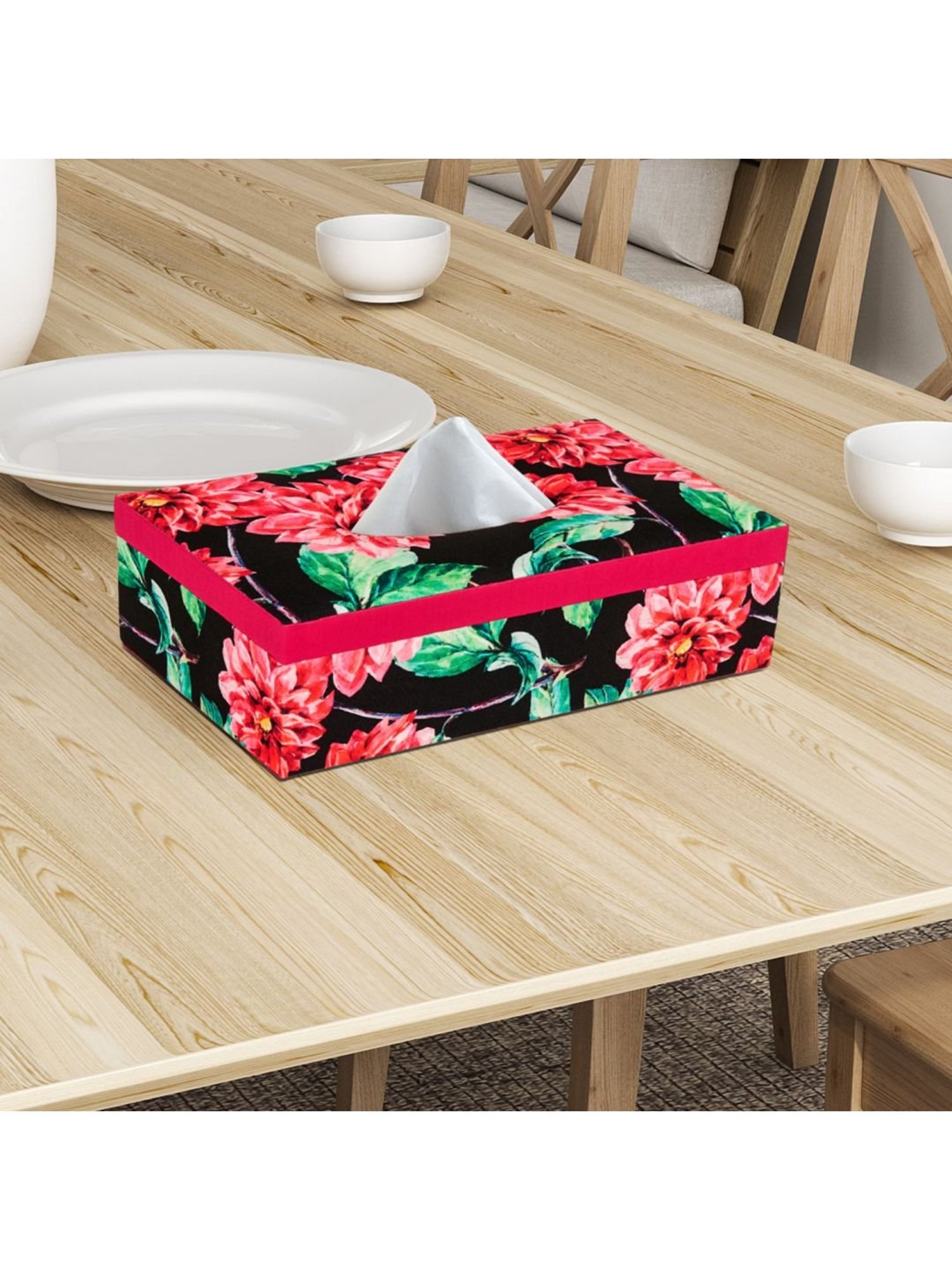 SEJ by Nisha Gupta Multicolor Wooden Tissue Paper Box Holder - Set of 1