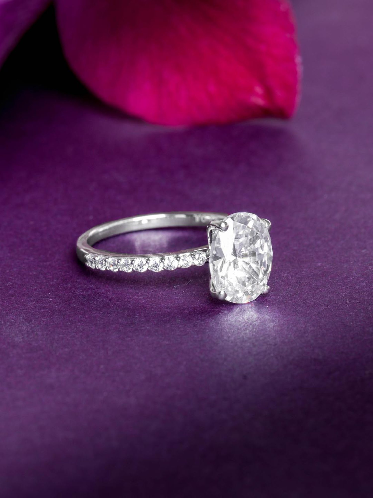 925 Silver 4.5 Carat Oval AAA Grade American Diamond Solitaire Ring for Women & Girls