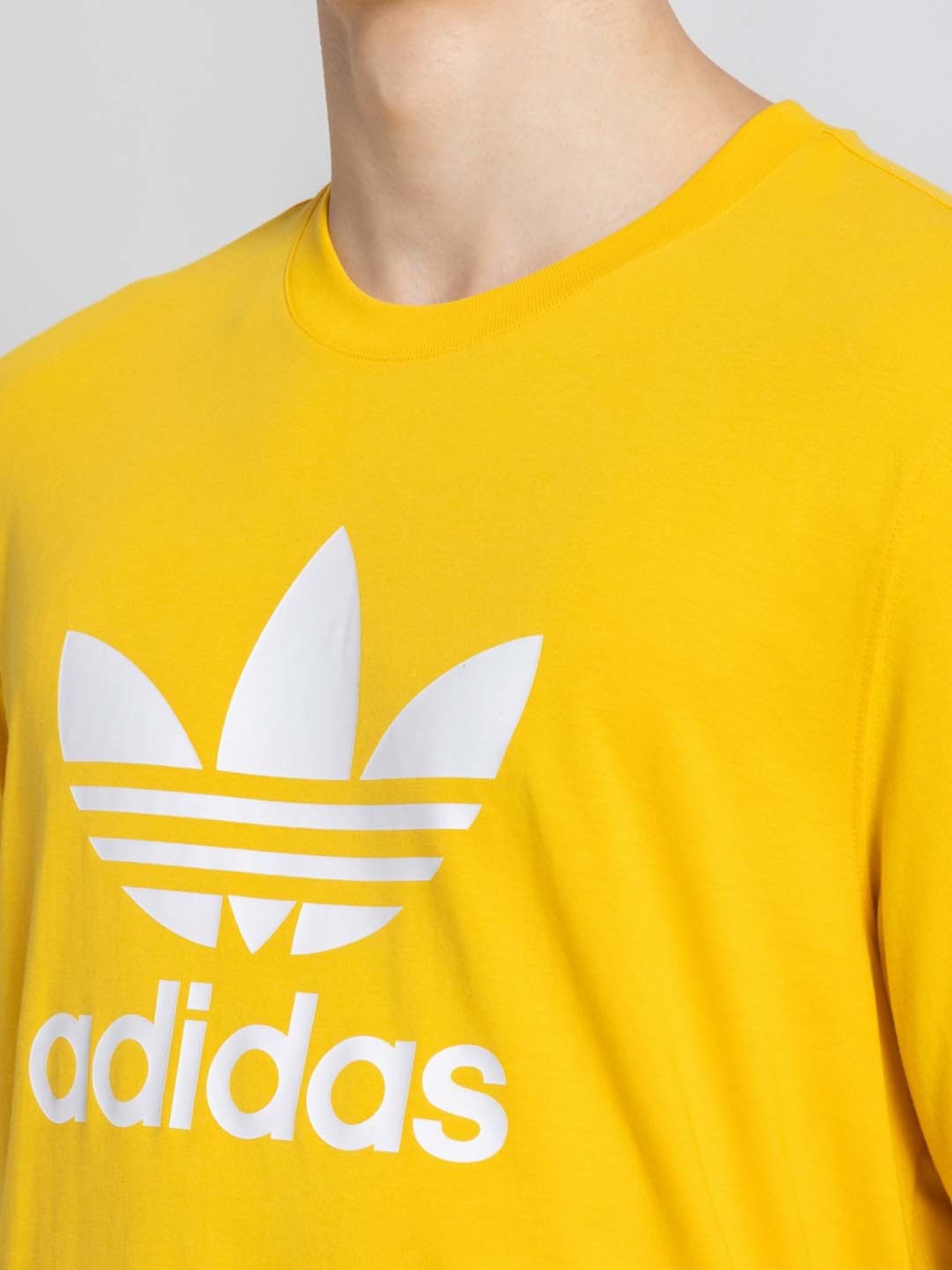 Adidas Originals Yellow Regular Fit Cotton Trefoil Crew T-Shirt