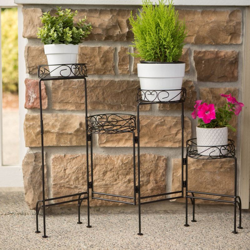 8.5" Indoor/Outdoor Metal Four-Tier Plant Stand Screen Black - Zings & Thingz