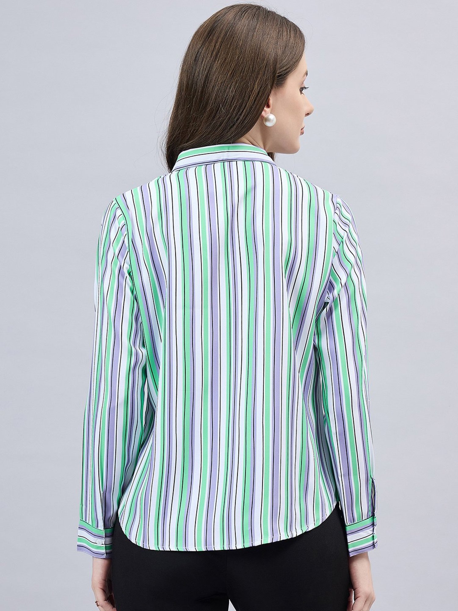 Style Quotient Purple & Green Striped Formal Shirt