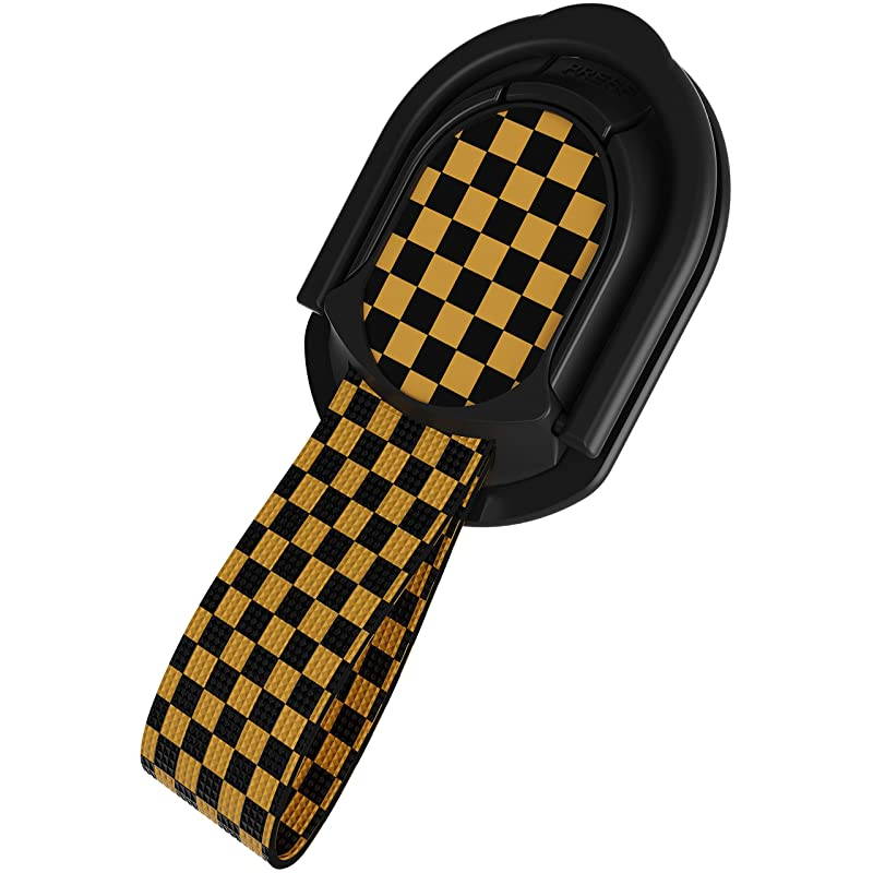 Loop Magnetic Cell Phone Finger Holder Strap with Flexible Grip Kickstand Perfect for iPhone 11 11 Pro 11 Pro Max Galaxy Note 10 Note 10 Plus S10+ S10e S10 Pixel 4 Checked Yellow