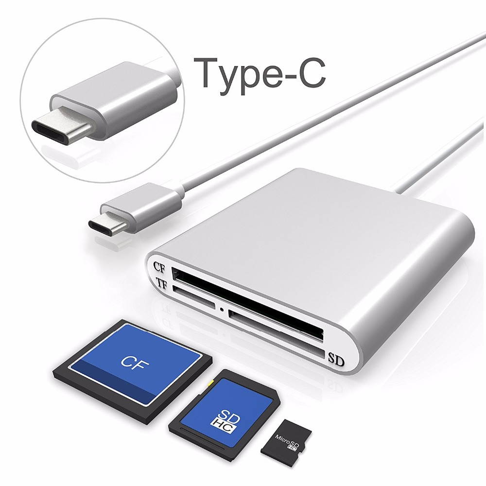 Wanmingtek USB C to CF Card Reader, SD Card Reader, Camera Memory Card Reader, Type C Micro SD Card Adapter for New iPad Pro 11"/12.9" 2018, MacBook Pro, ChromeBook, XPS and More, Silver