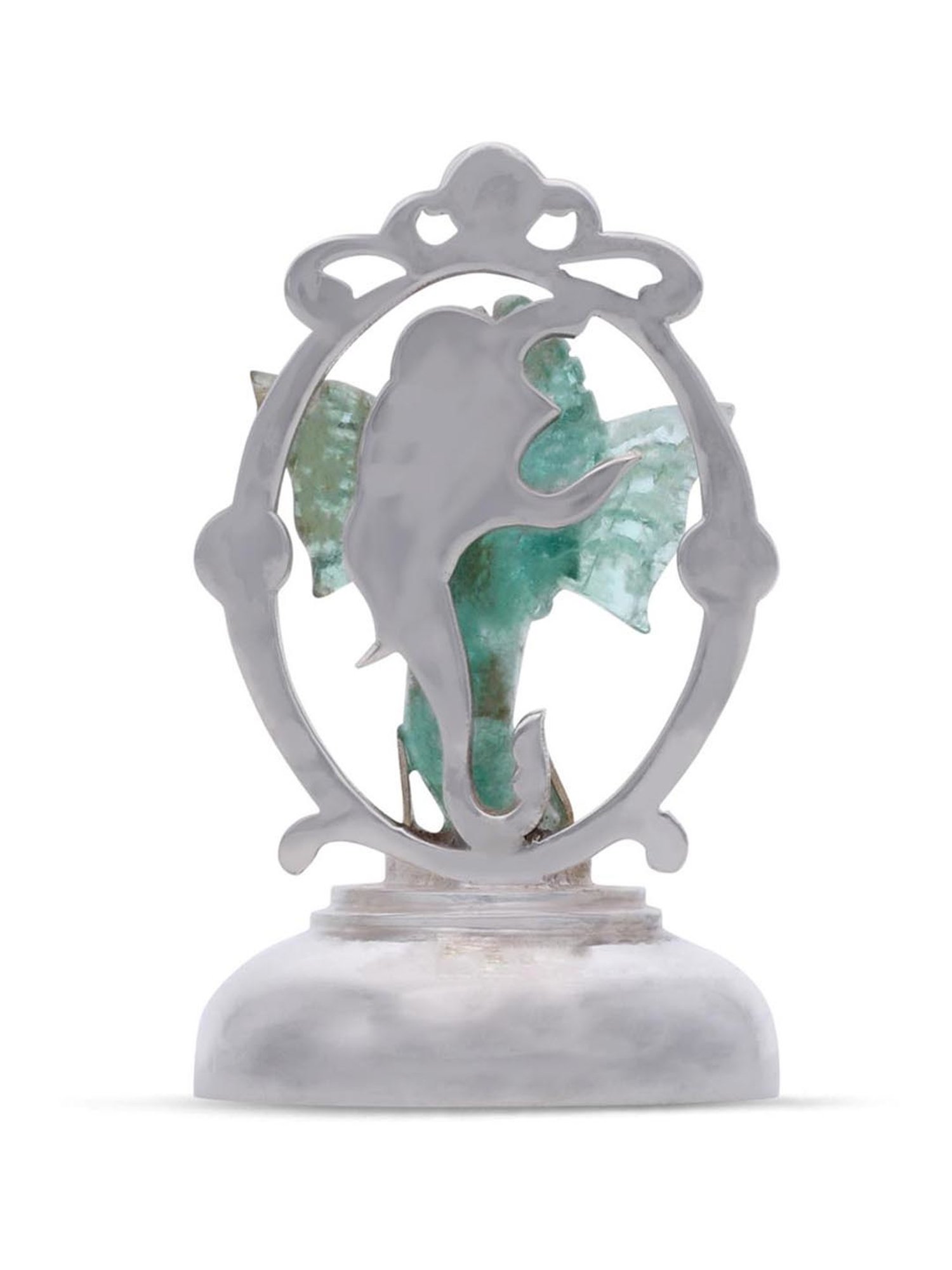 CKC 92.5 Sterling Silver Prabhavali with Carved Emerald Ganapati Divine Idol