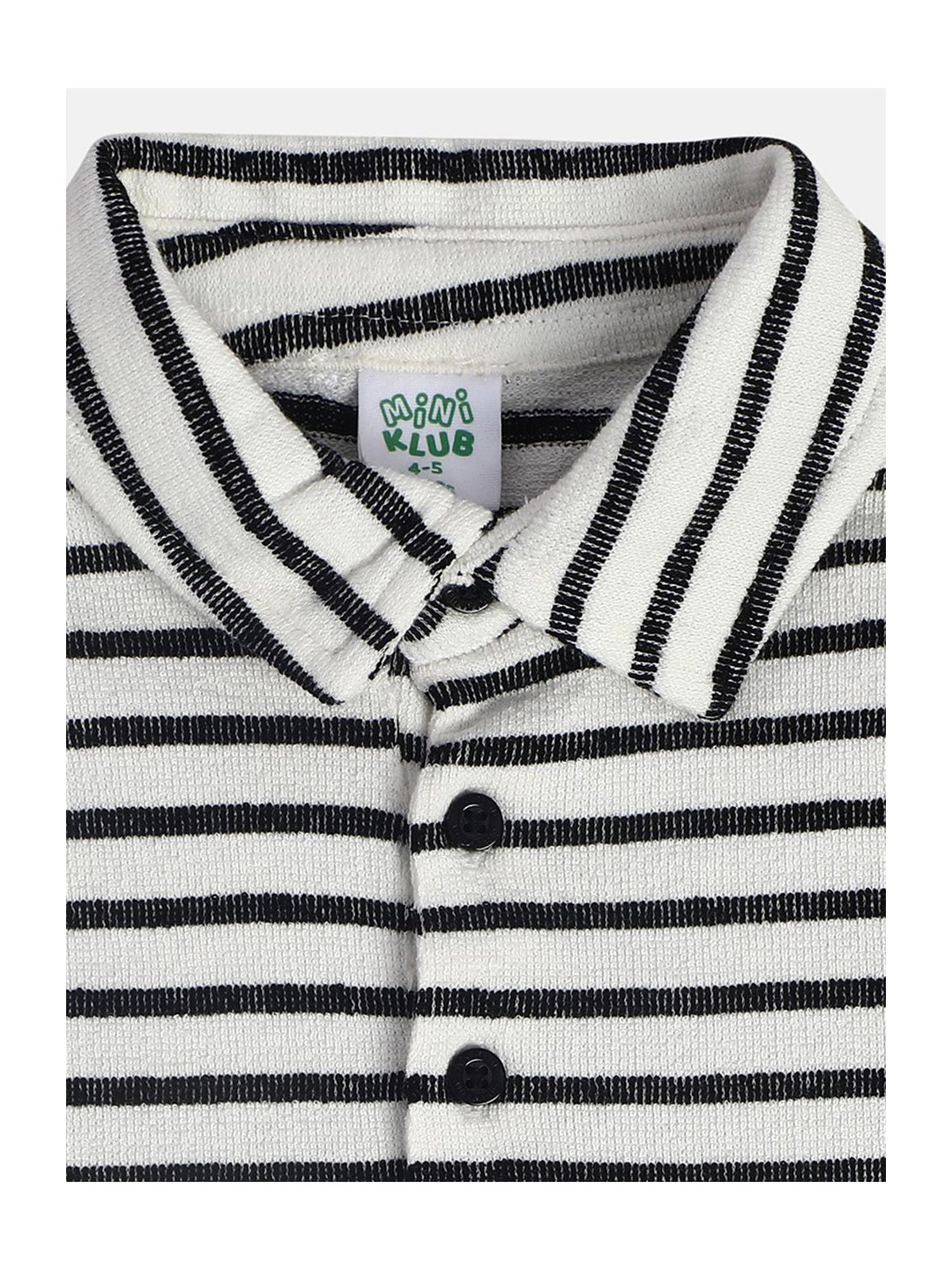 MINIKLUB Boys Black & White Striped Full Sleeves Polo T-Shirt