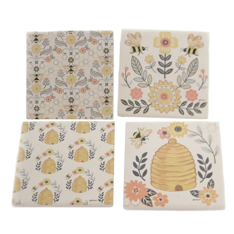 Tabletop 4.0" Honey & Hive Coasters Bee Flowers Spring Manual Woodworkers And Weavers  -  Coasters