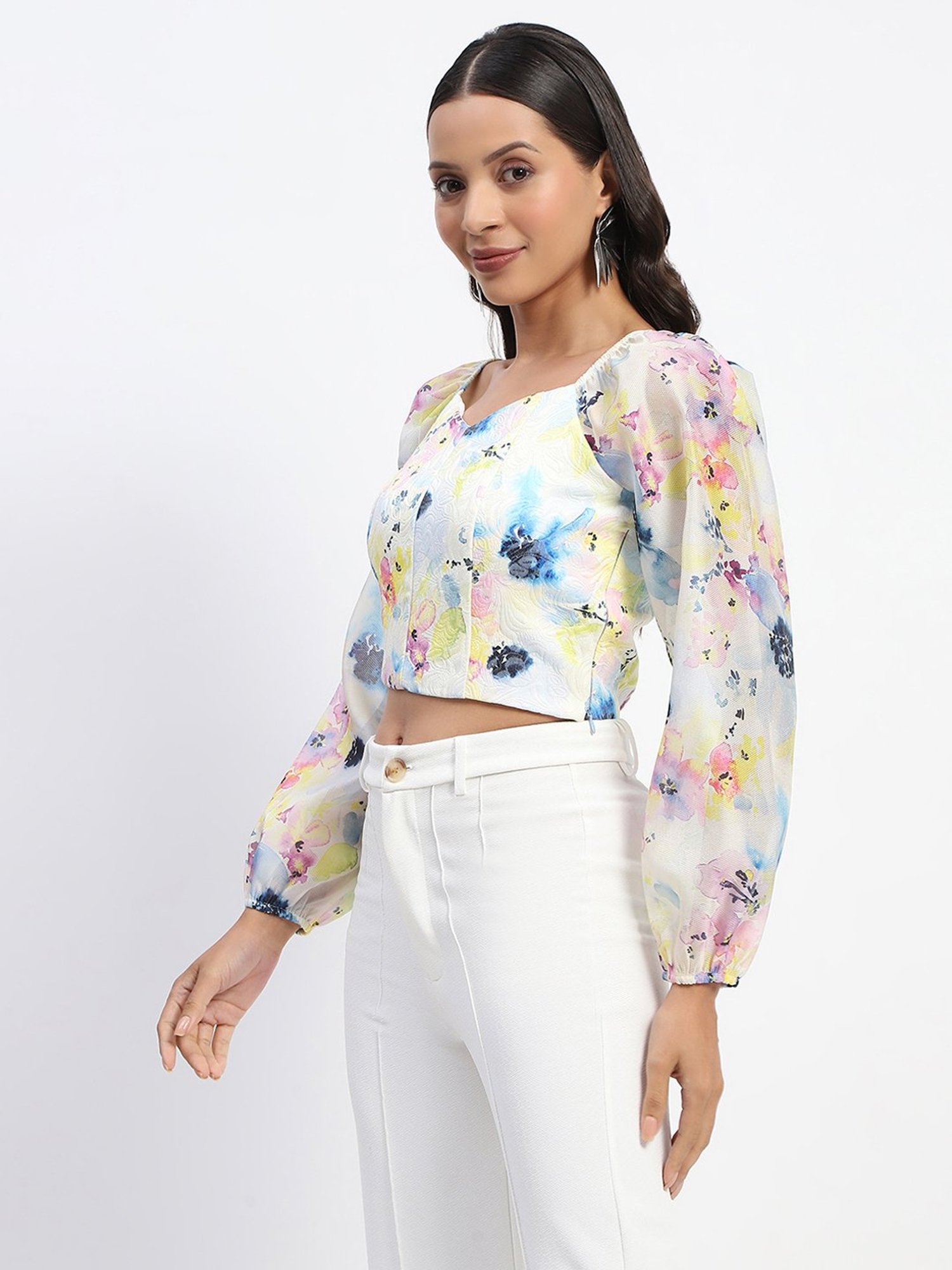 MADAME White Printed Crop Top