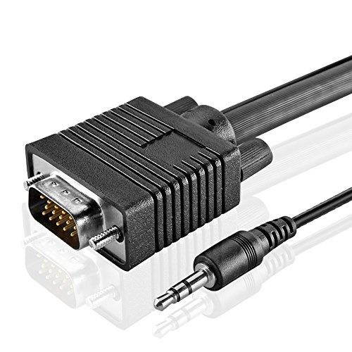 tnp premium vga cable with audio 3.5mm aux jack 10 feet hd15 male to male m/m vga svga uxga with auxiliary headset stereo sound connection wire cord plug for lcd led monitor tv hdtv projector