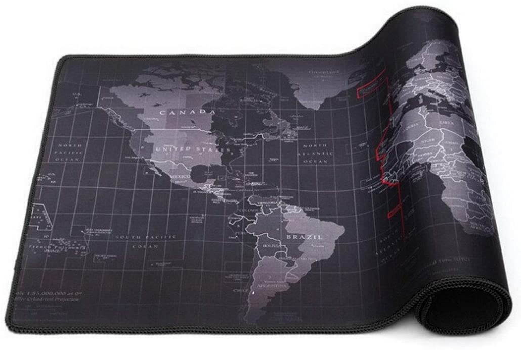 Sim's Extended Large Size, Gaming Mouse Pad, Non-Slip Rubber Base, XXXL Size Desk Pad, Black World Map & Color Sewn (Black, [XXL] 31.5"x11.8"x0.12")