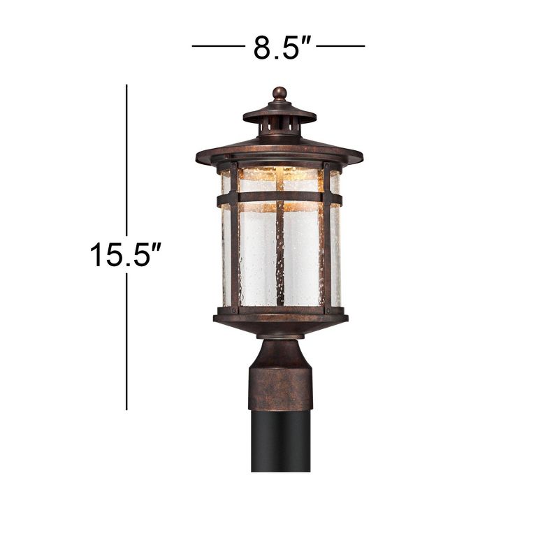 Franklin Iron Works Mission Post Light Fixture LED Bronze 15 1/2" Seeded Glass for Deck Garden Yard