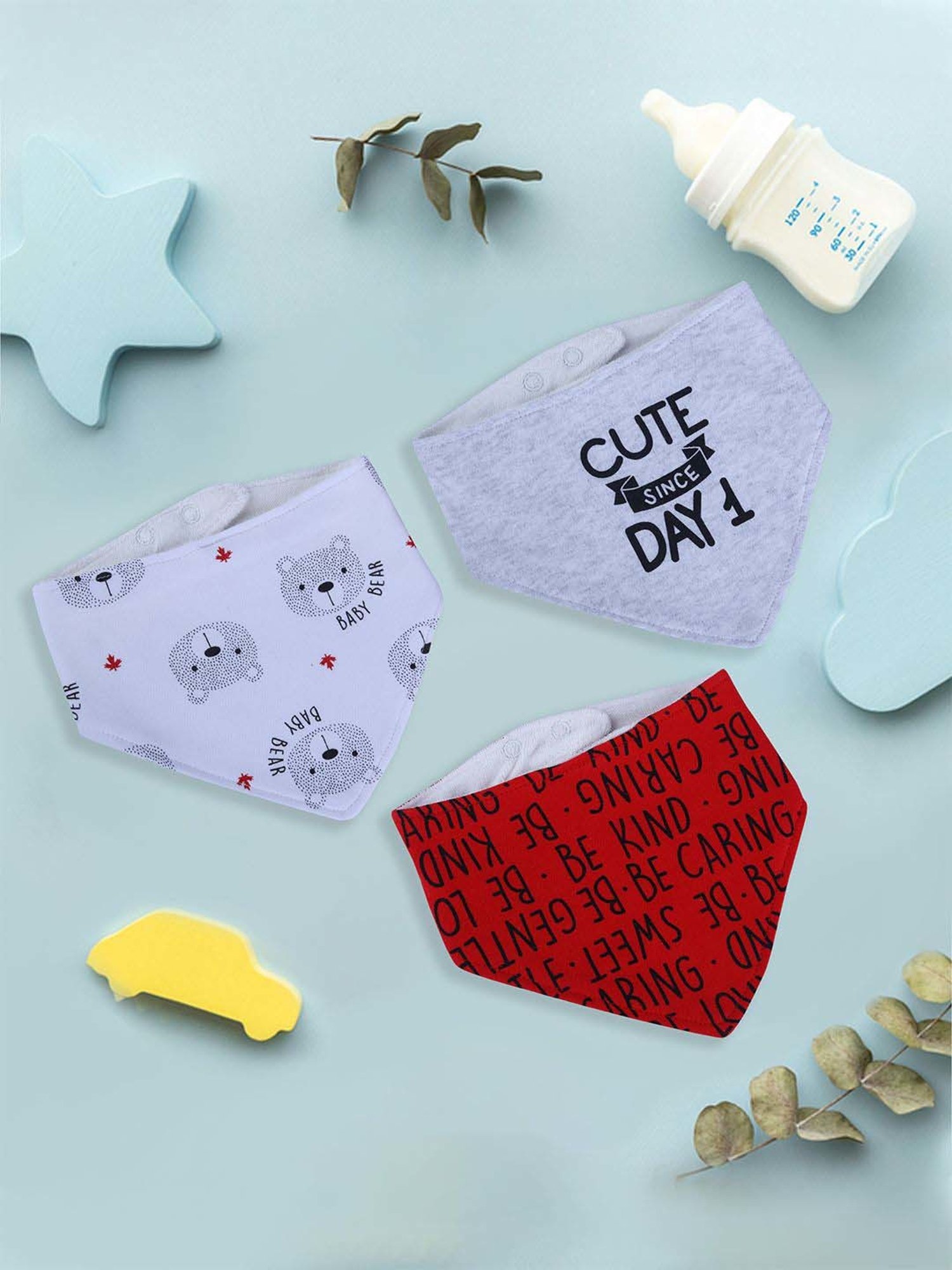 Baby Moo Kids Red & White Cotton Printed Bib (Pack of 3)