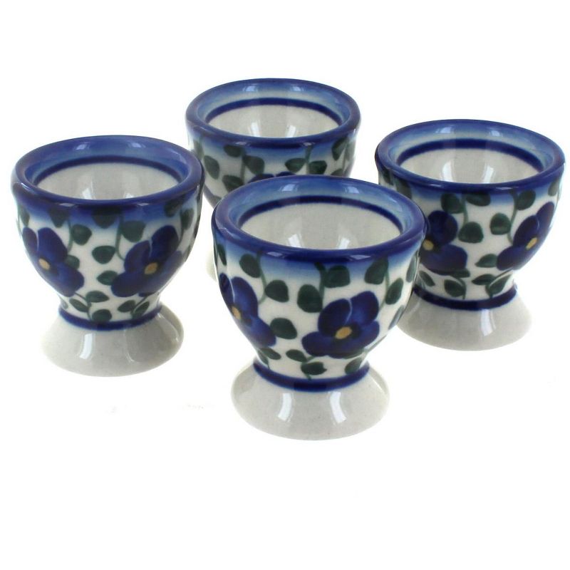 Blue Rose Polish Pottery Violets Egg Cup Set