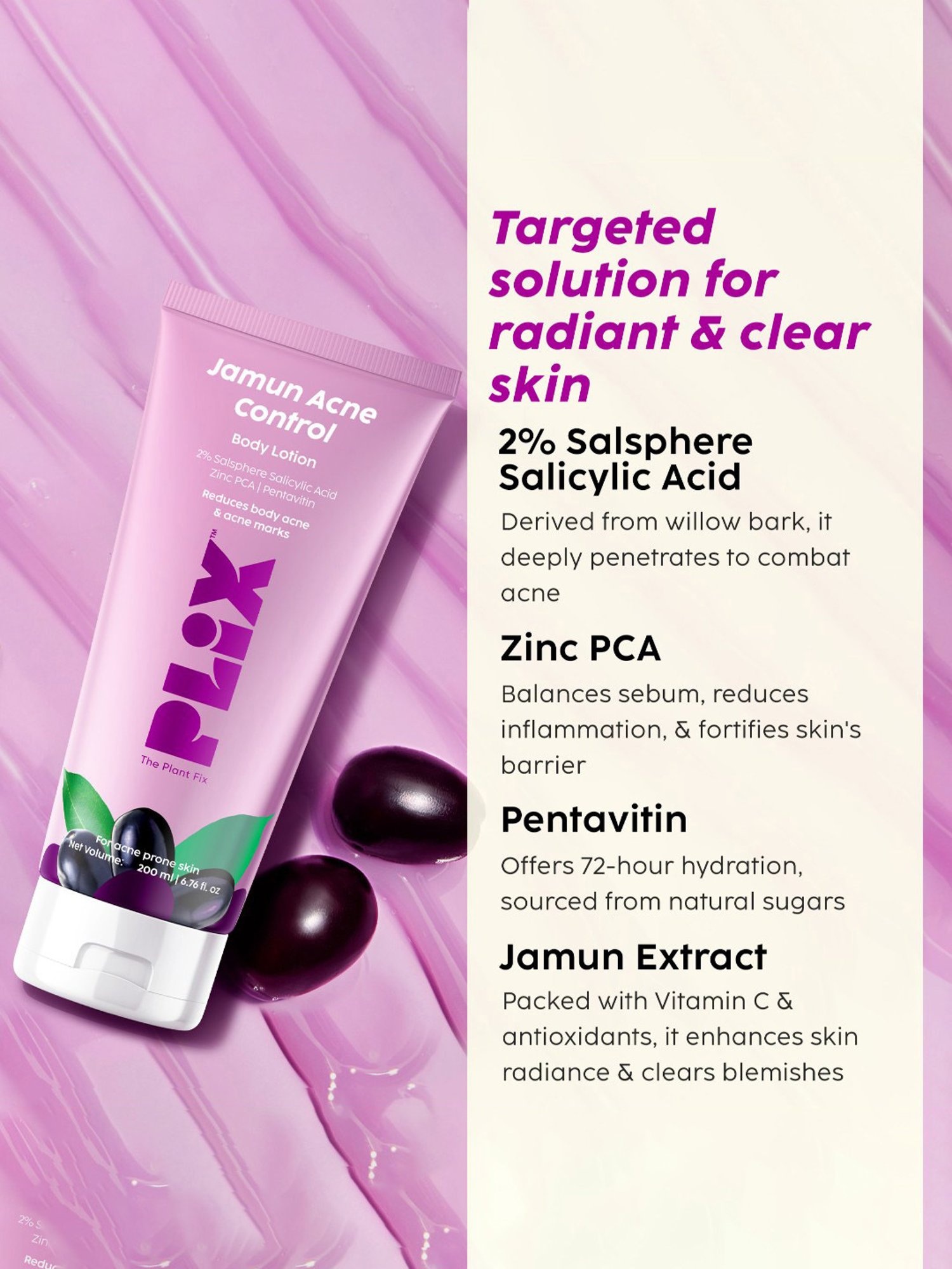 PLIX THE PLANT FIX Jamun Acne Control Body Lotion - 200 ml